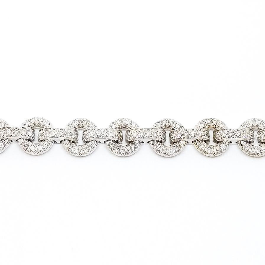 5.50 Carat Diamond Encrusted Circle & Bar Link Bracelet 18K White Gold For Sale 2