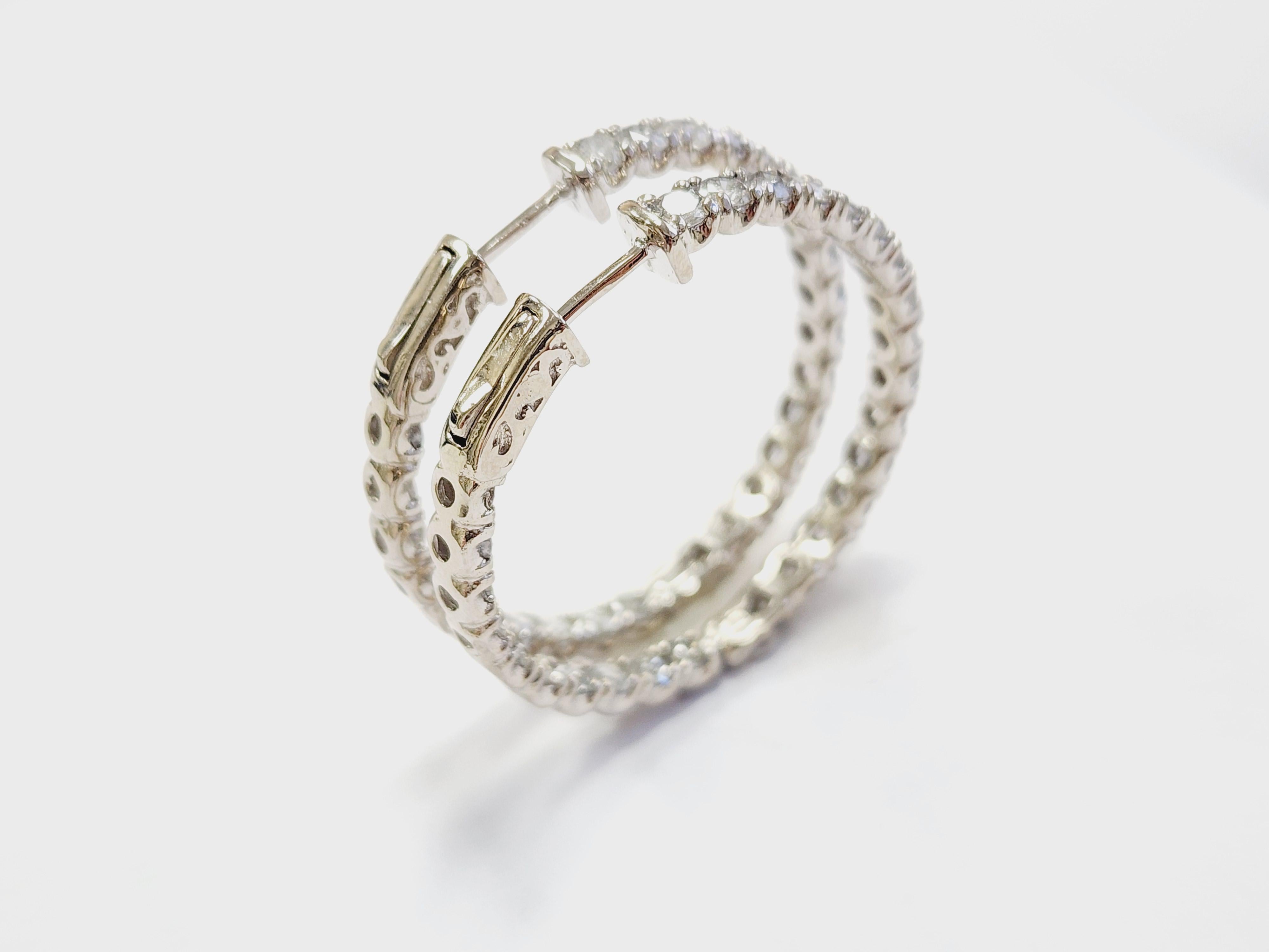 5.50 Carat Natural Diamond Hoops Earrings 14 Karat White Gold 6