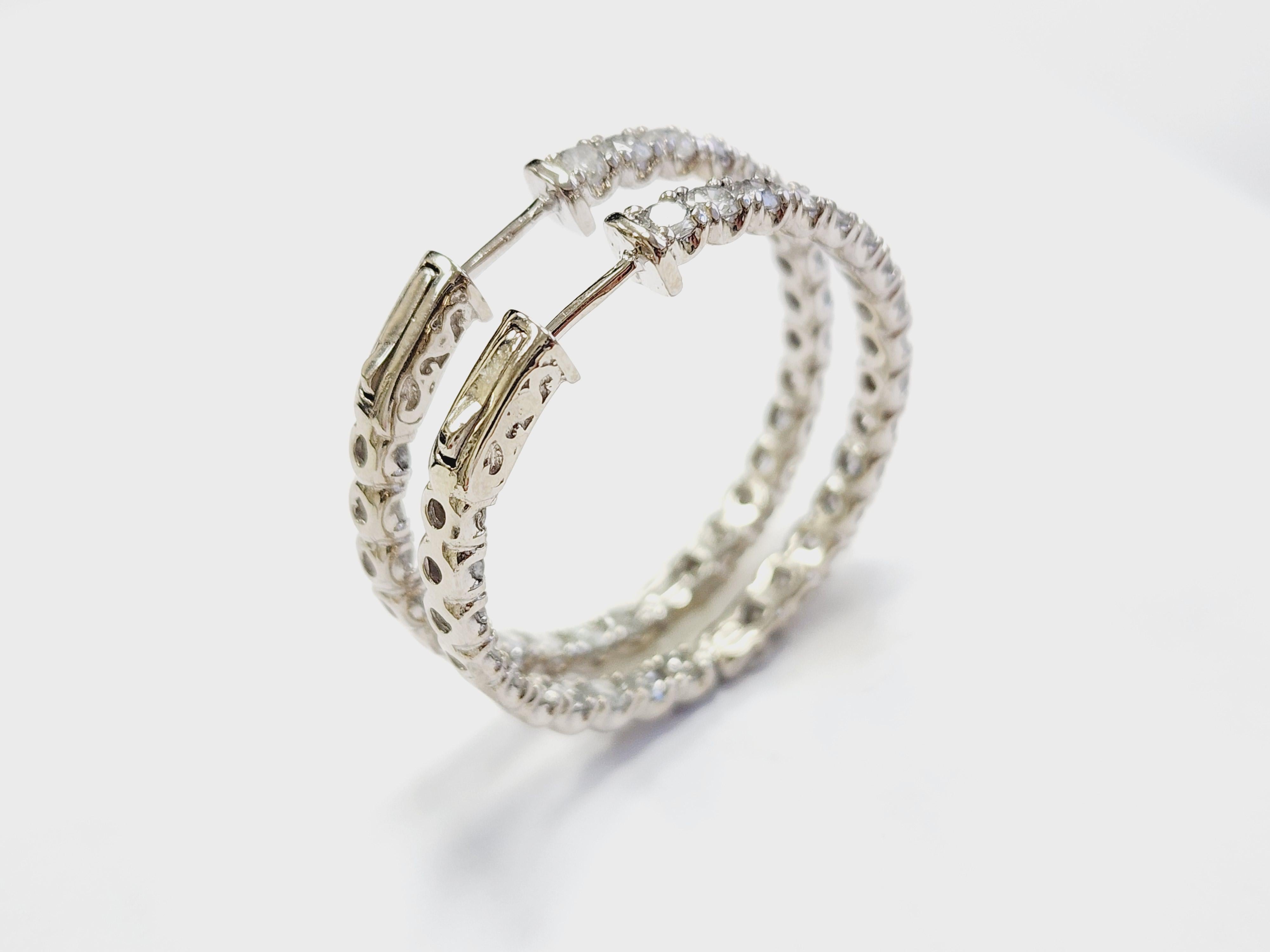 Round Cut 5.50 Carat Natural Diamond Hoops Earrings 14 Karat White Gold