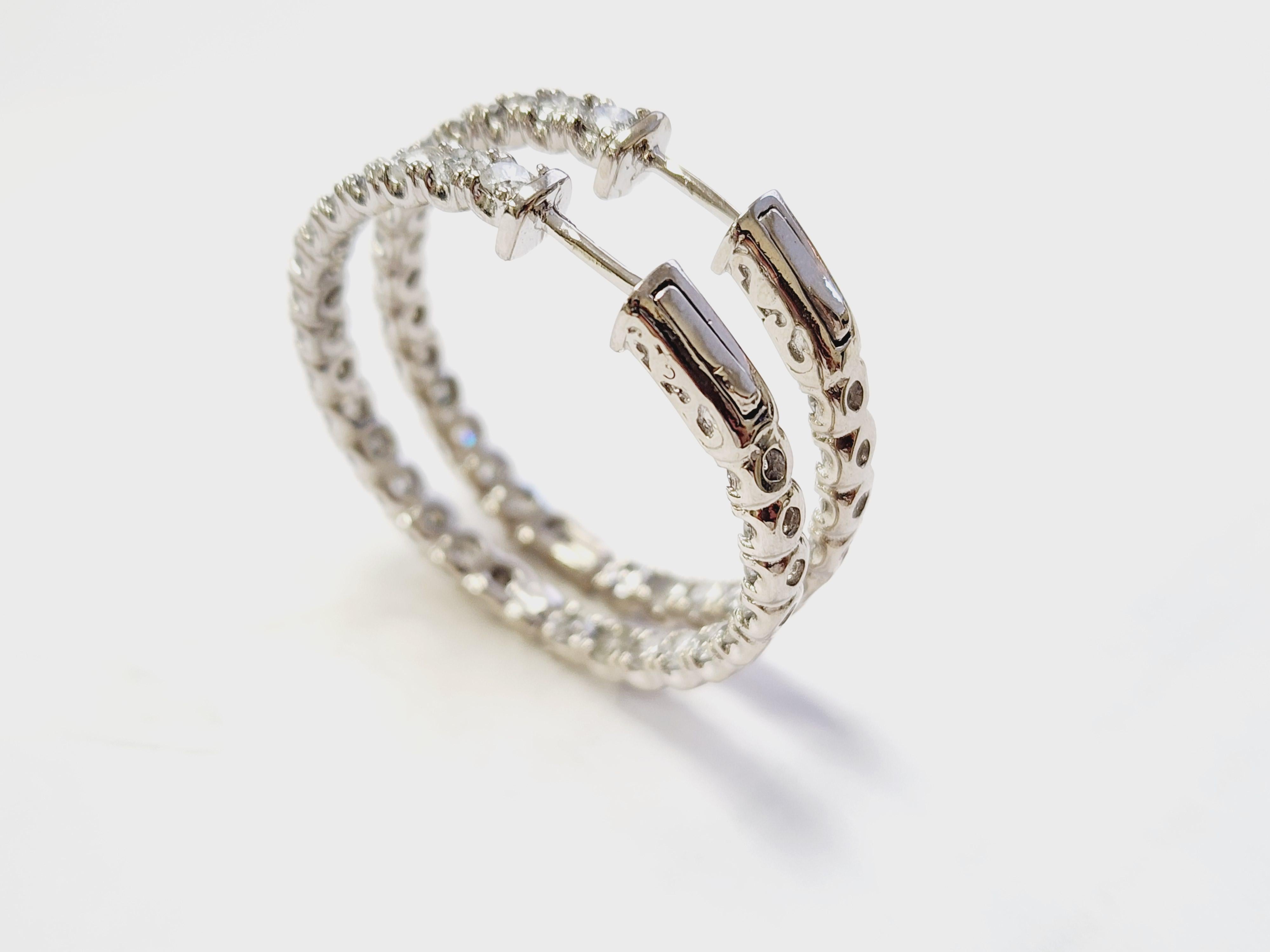 5.50 Carat Natural Diamond Hoops Earrings 14 Karat White Gold In New Condition In Great Neck Plaza, NY