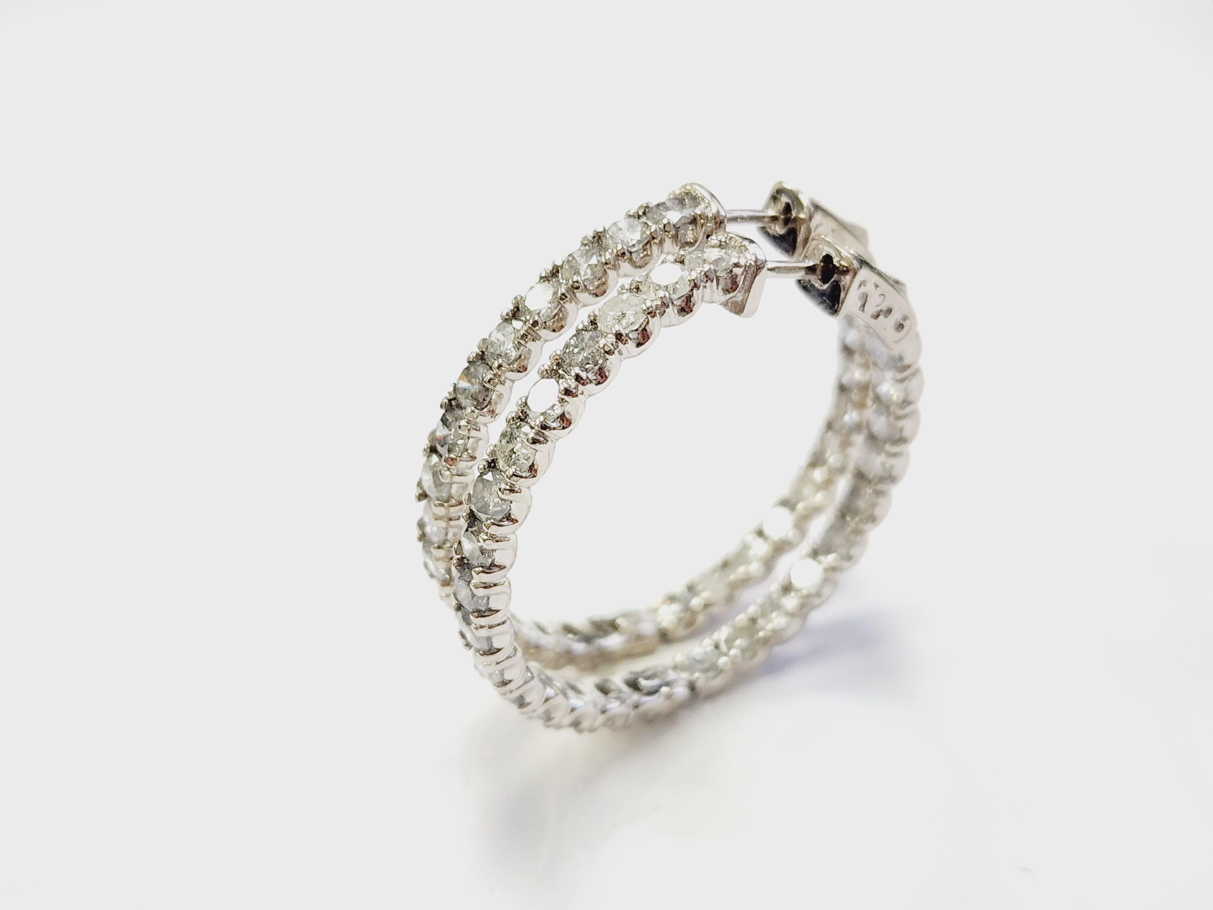 Women's 5.50 Carat Natural Diamond Hoops Earrings 14 Karat White Gold