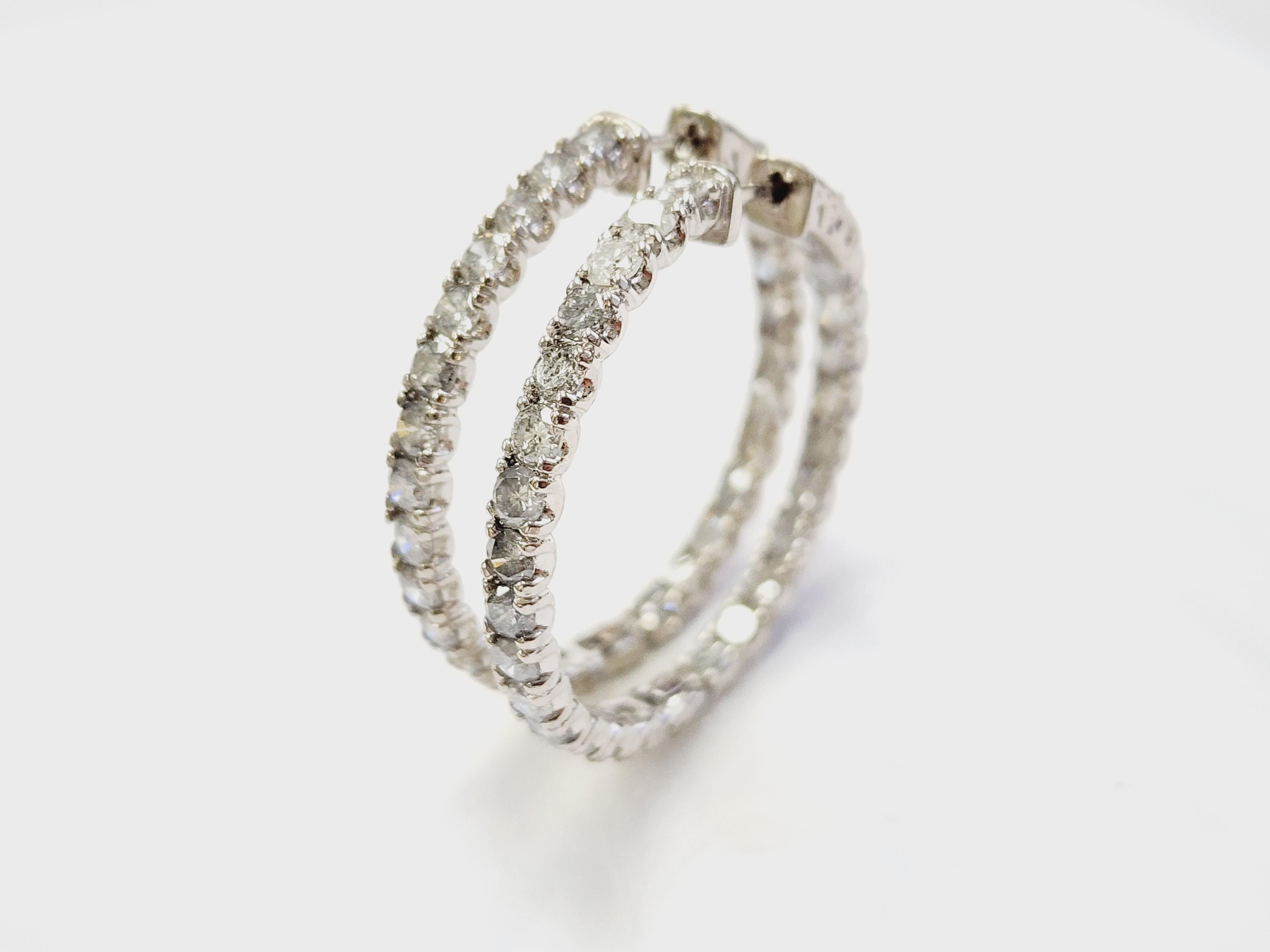 5.50 Carat Natural Diamond Hoops Earrings 14 Karat White Gold 1