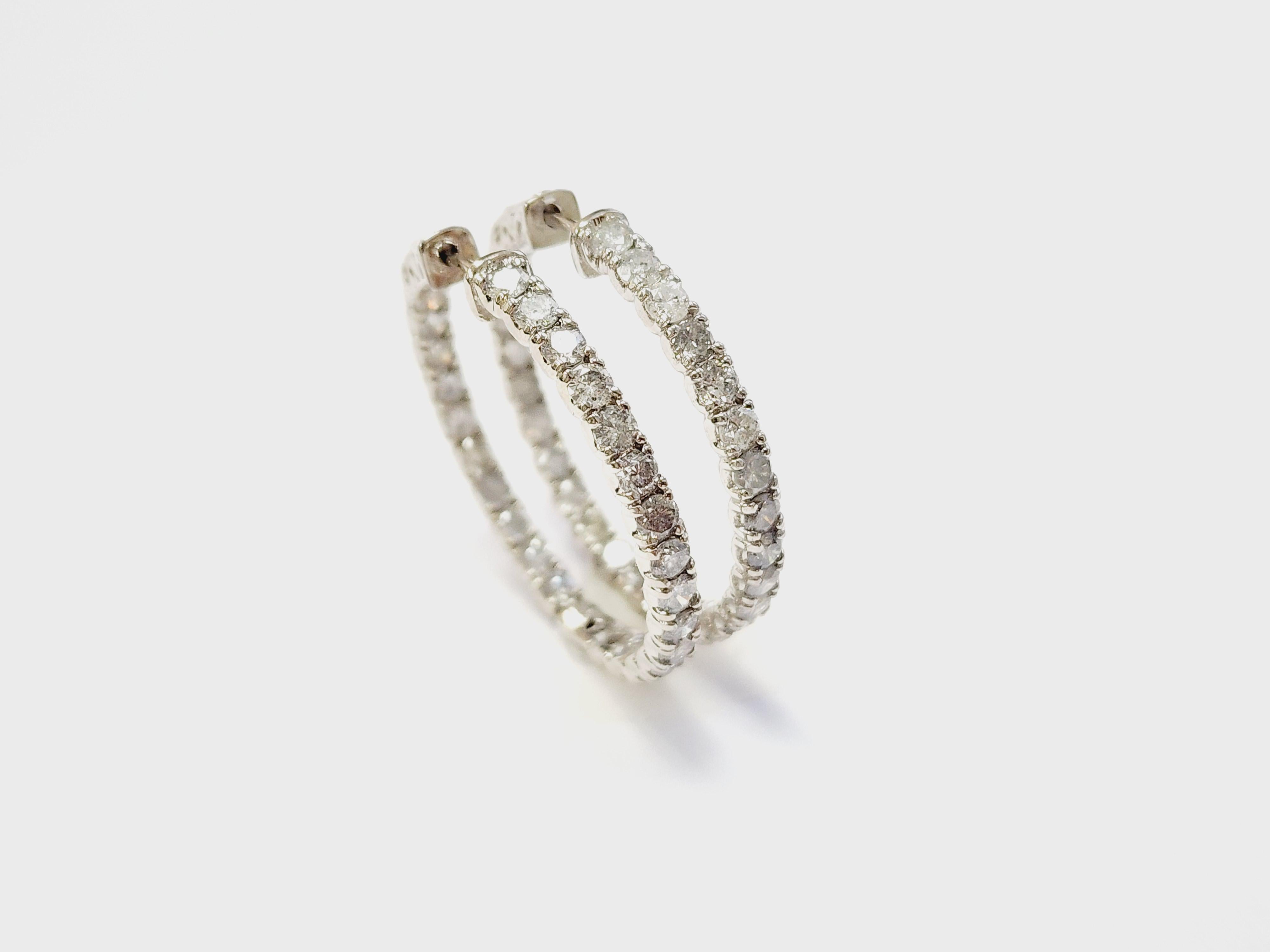 5.50 Carat Natural Diamond Hoops Earrings 14 Karat White Gold 2