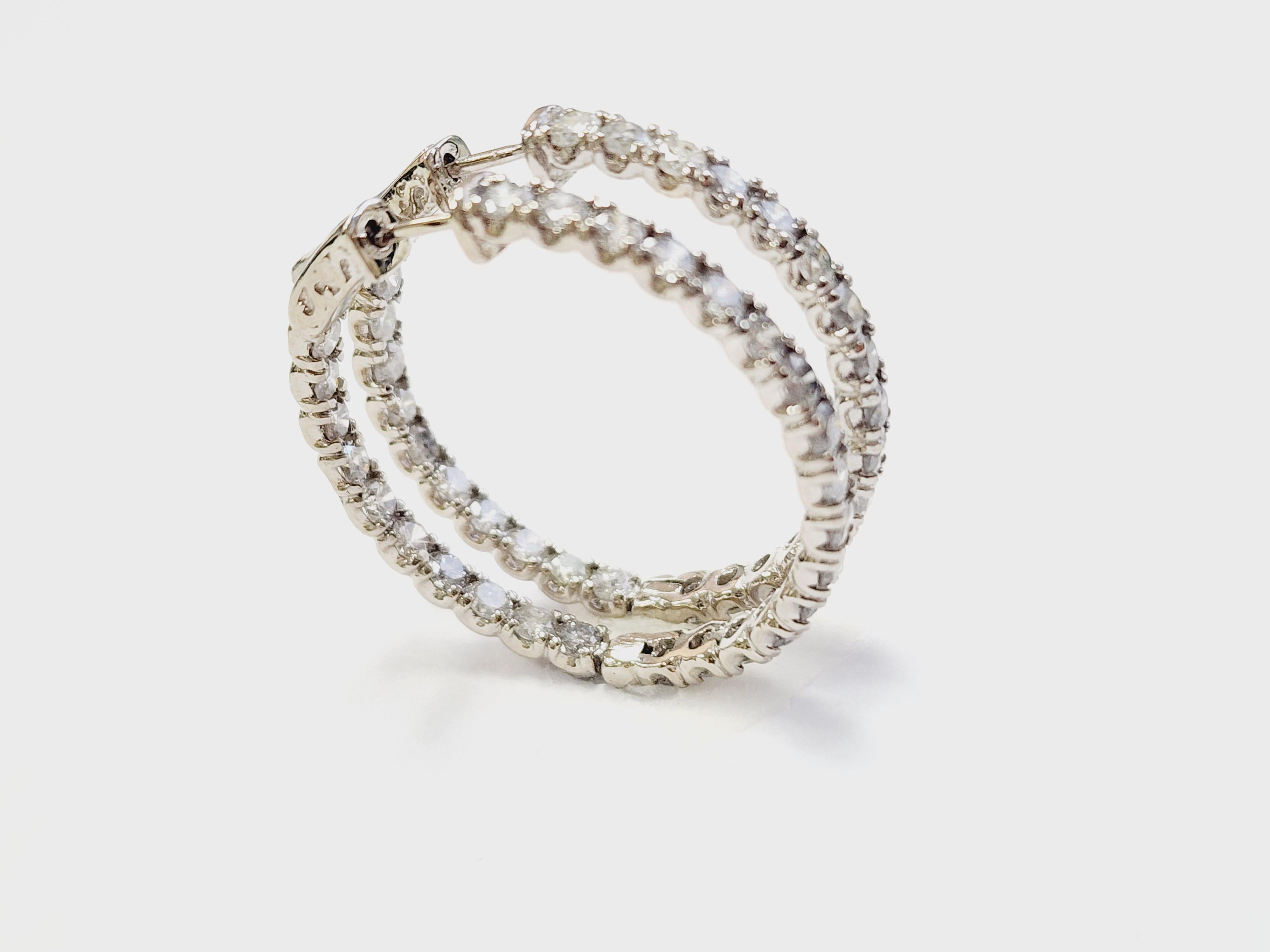 5.50 Carat Natural Diamond Hoops Earrings 14 Karat White Gold 3