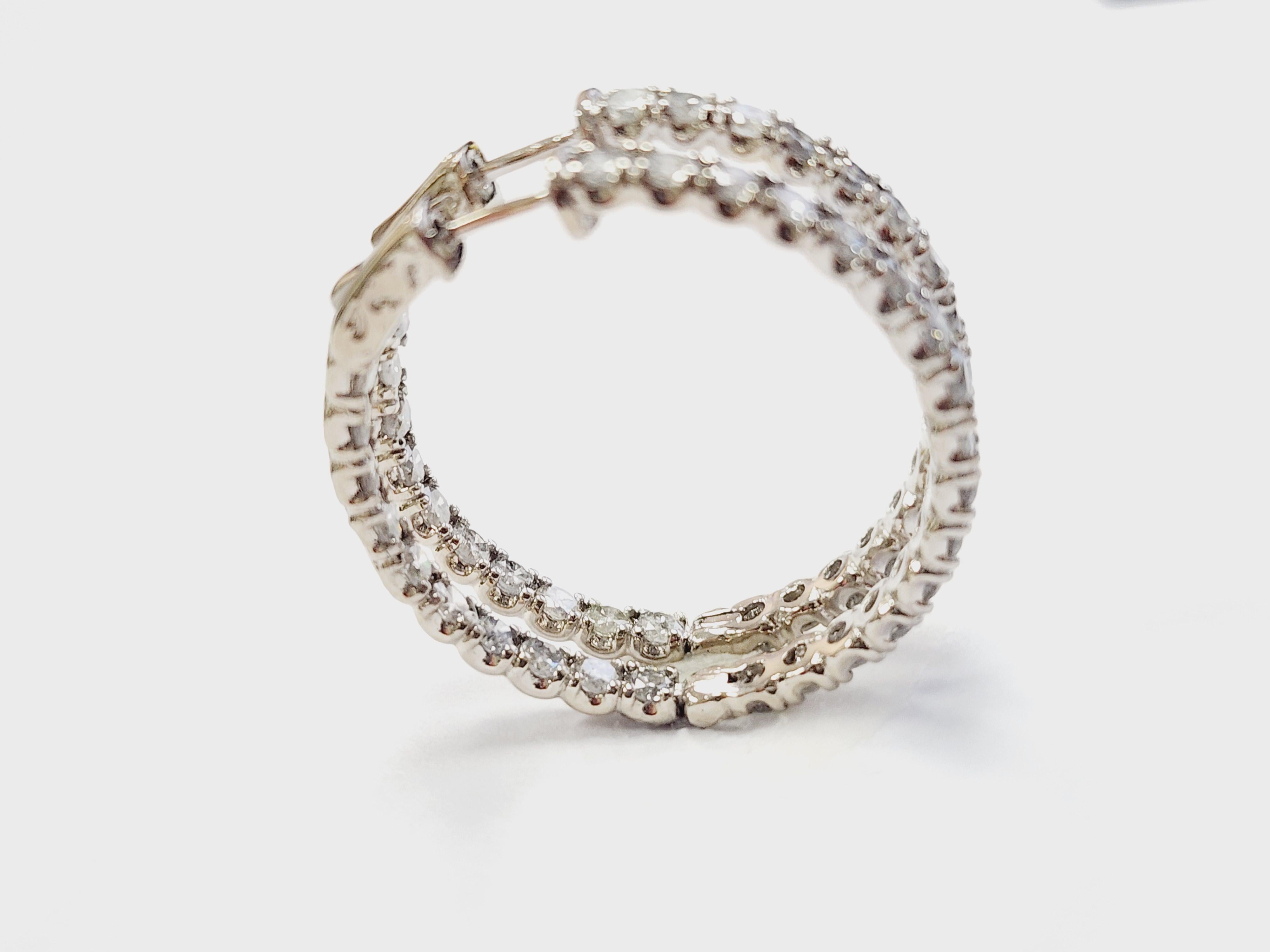 5.50 Carat Natural Diamond Hoops Earrings 14 Karat White Gold 4