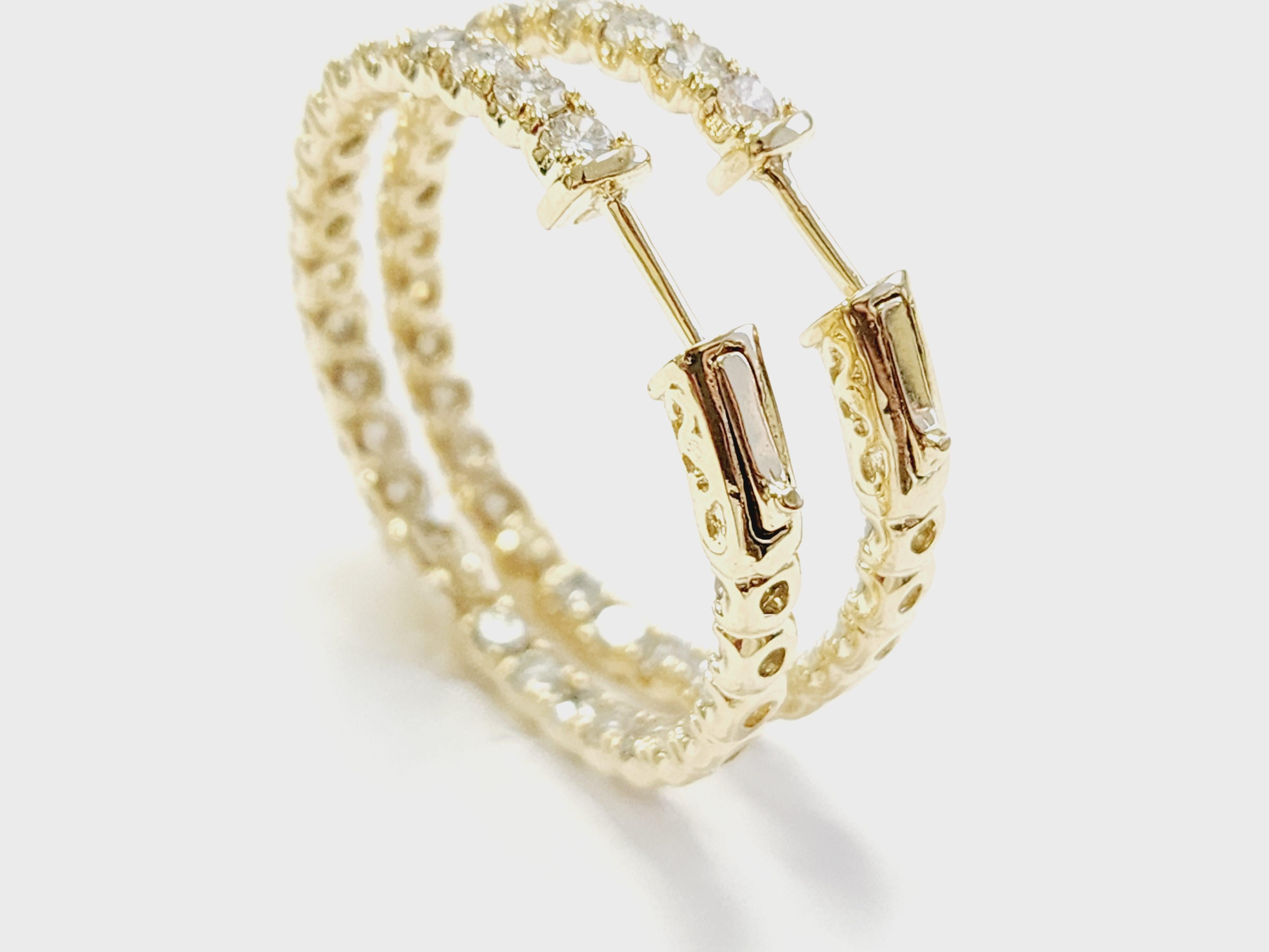 Round Cut 5.50 Carat Natural Diamond Hoops Earrings 14 Karat Yellow Gold