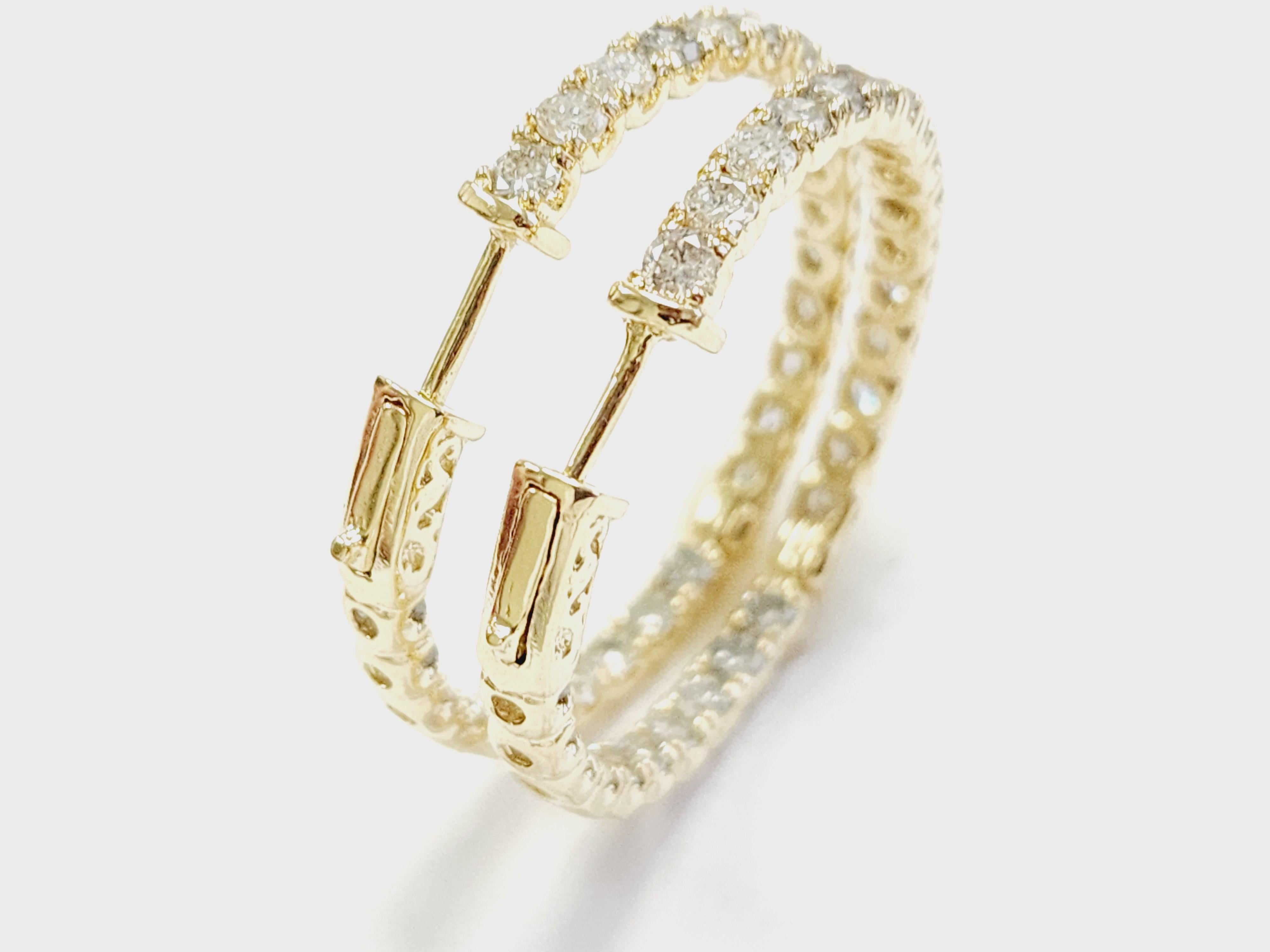 5.50 Carat Natural Diamond Hoops Earrings 14 Karat Yellow Gold In New Condition In Great Neck Plaza, NY
