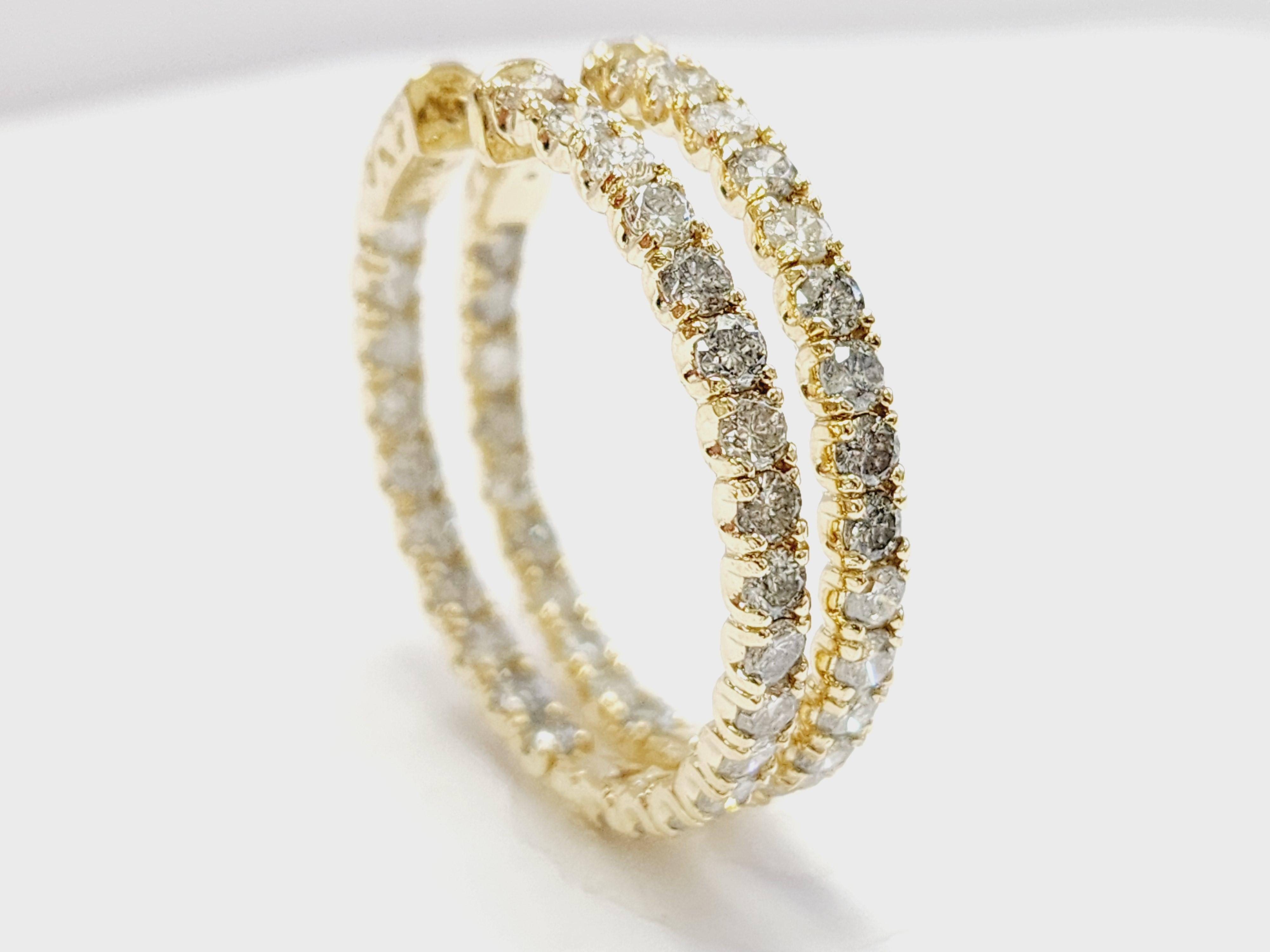 Women's 5.50 Carat Natural Diamond Hoops Earrings 14 Karat Yellow Gold