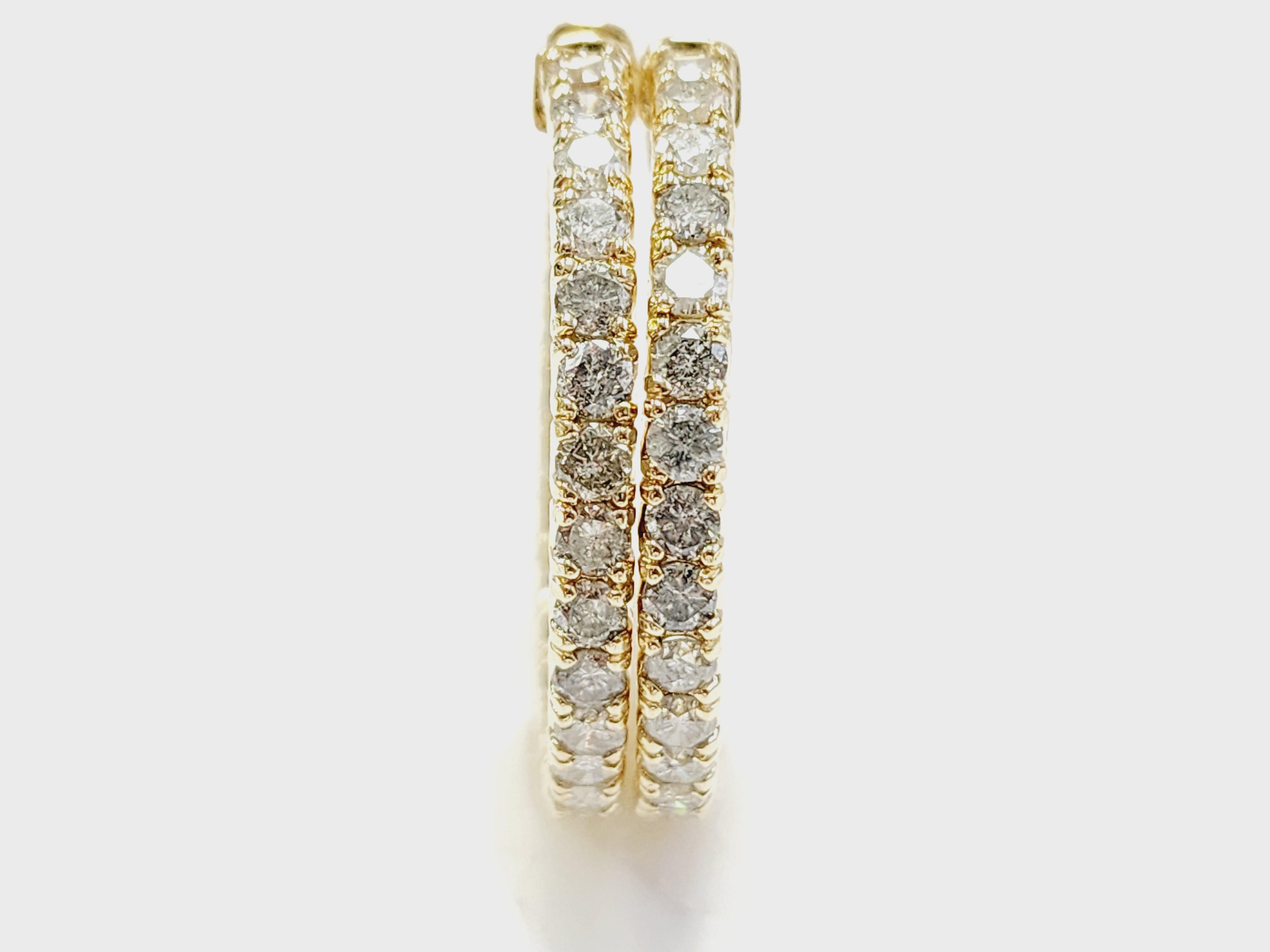 5.50 Carat Natural Diamond Hoops Earrings 14 Karat Yellow Gold 1
