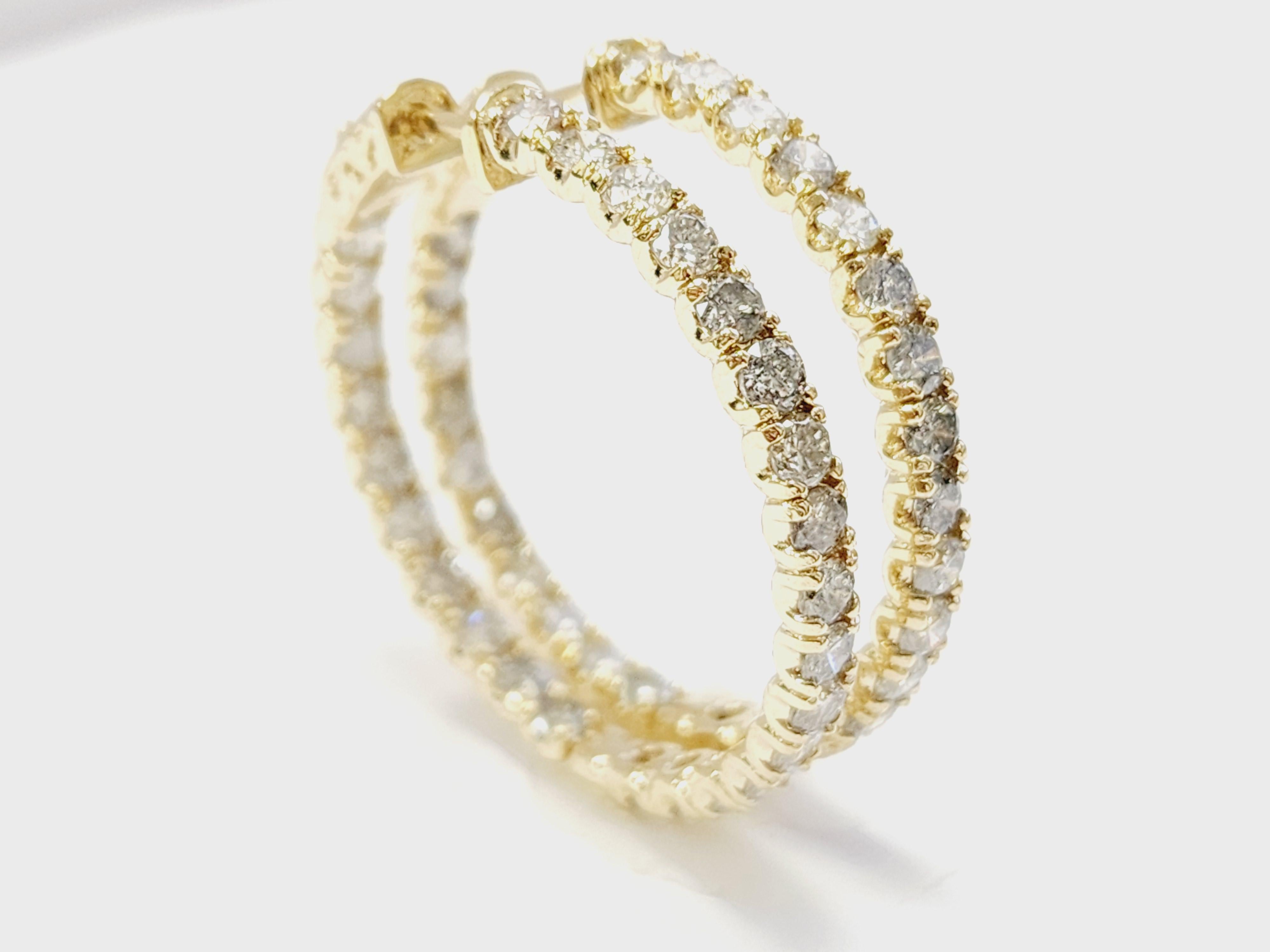 5.50 Carat Natural Diamond Hoops Earrings 14 Karat Yellow Gold 2