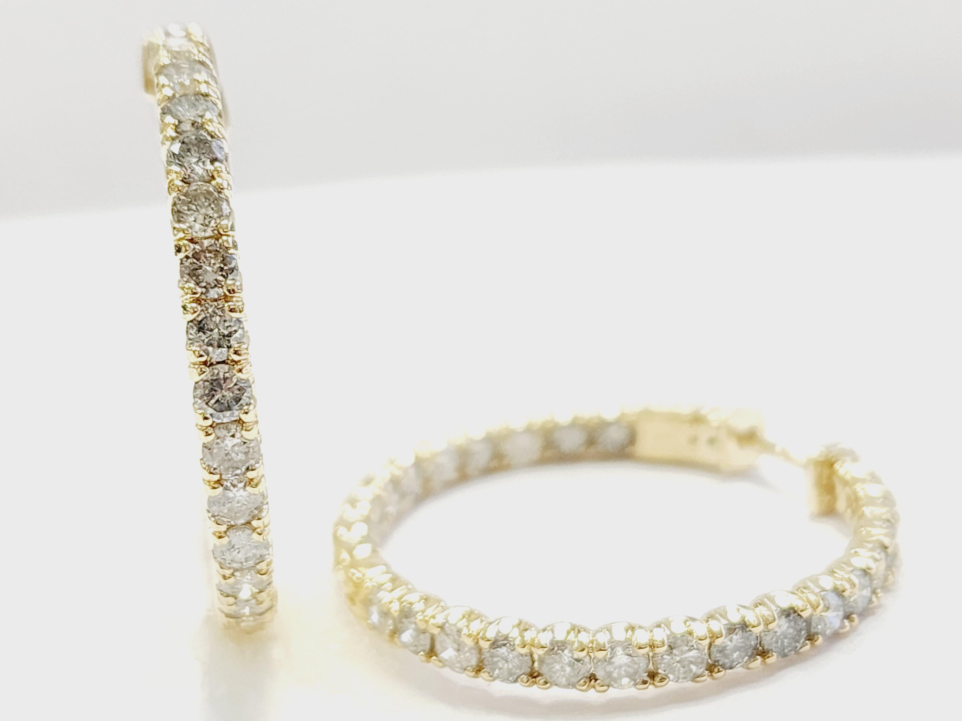5.50 Carat Natural Diamond Hoops Earrings 14 Karat Yellow Gold 3