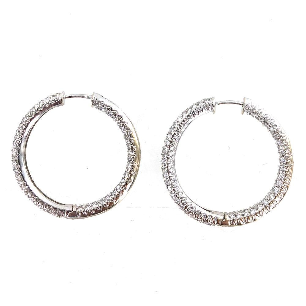 Modern 5.50 Carat Diamond In/Out 18 Karat White Gold Hoop Earrings