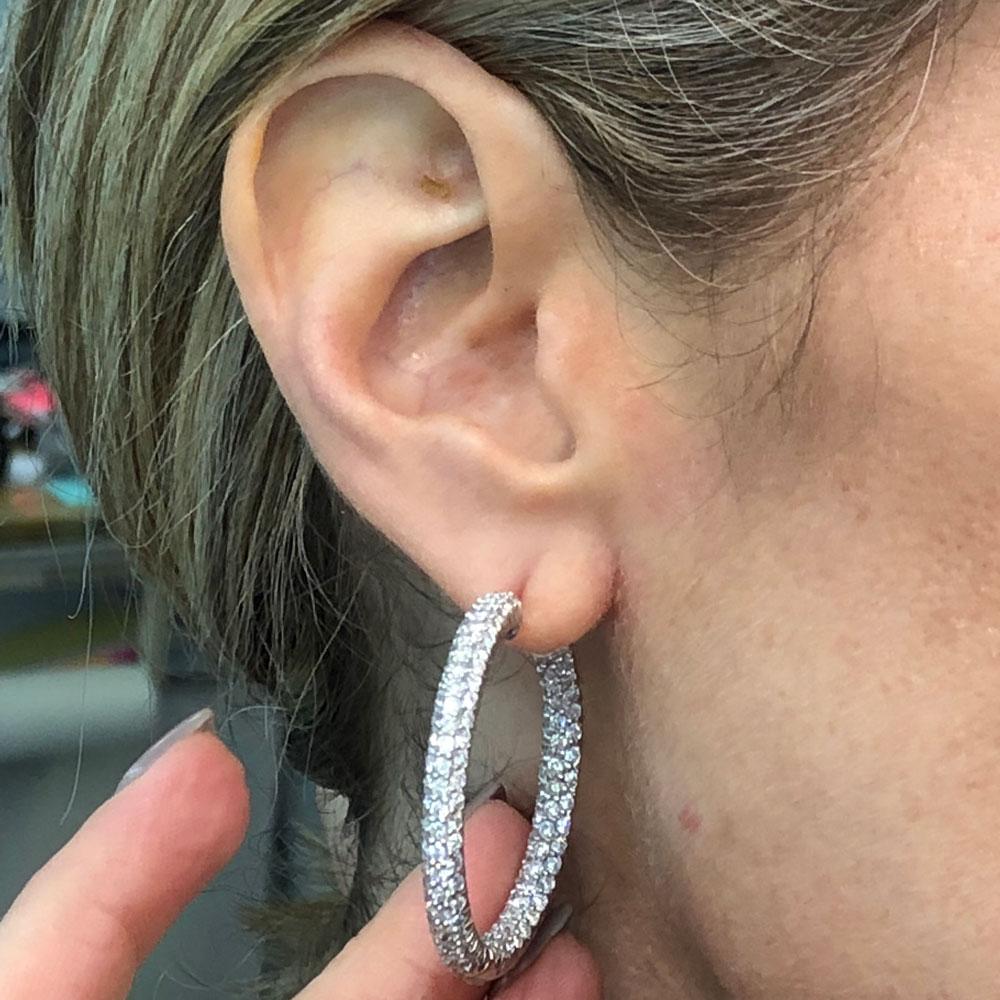 Round Cut 5.50 Carat Diamond In/Out 18 Karat White Gold Hoop Earrings