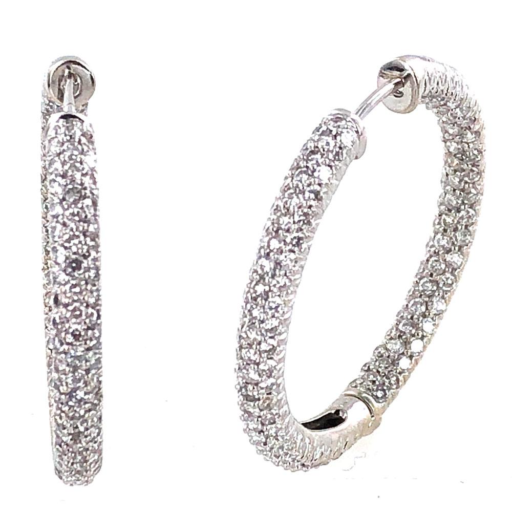 5.50 Carat Diamond In/Out 18 Karat White Gold Hoop Earrings