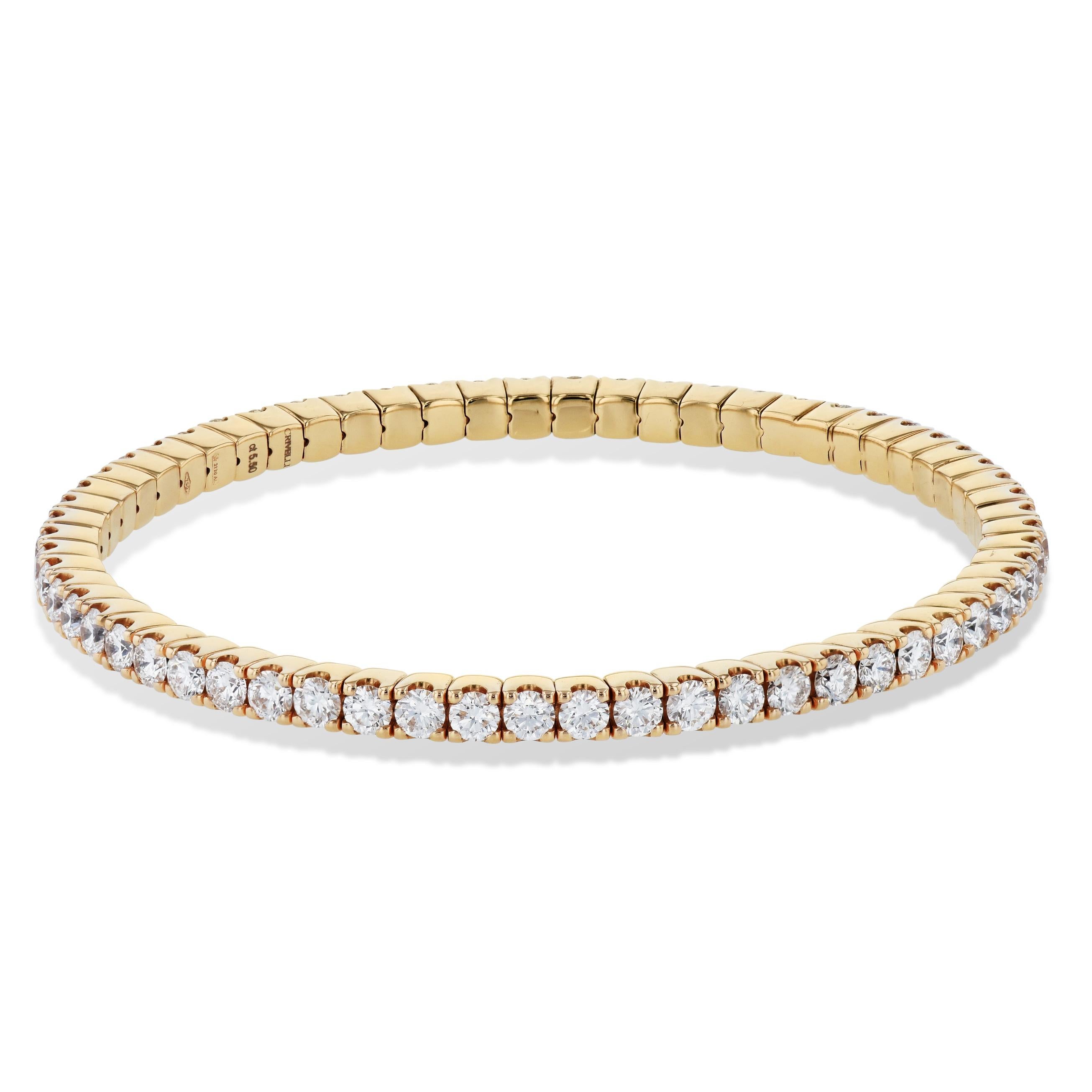 Embrace true elegance with this fabulous diamond rose gold tennis bracelet! 

It has a fantastic stretch design so it's easy to put on and take off. 

Boasting 5.50 beautiful carats of white diamonds that are set in 18 karat rose gold.  The