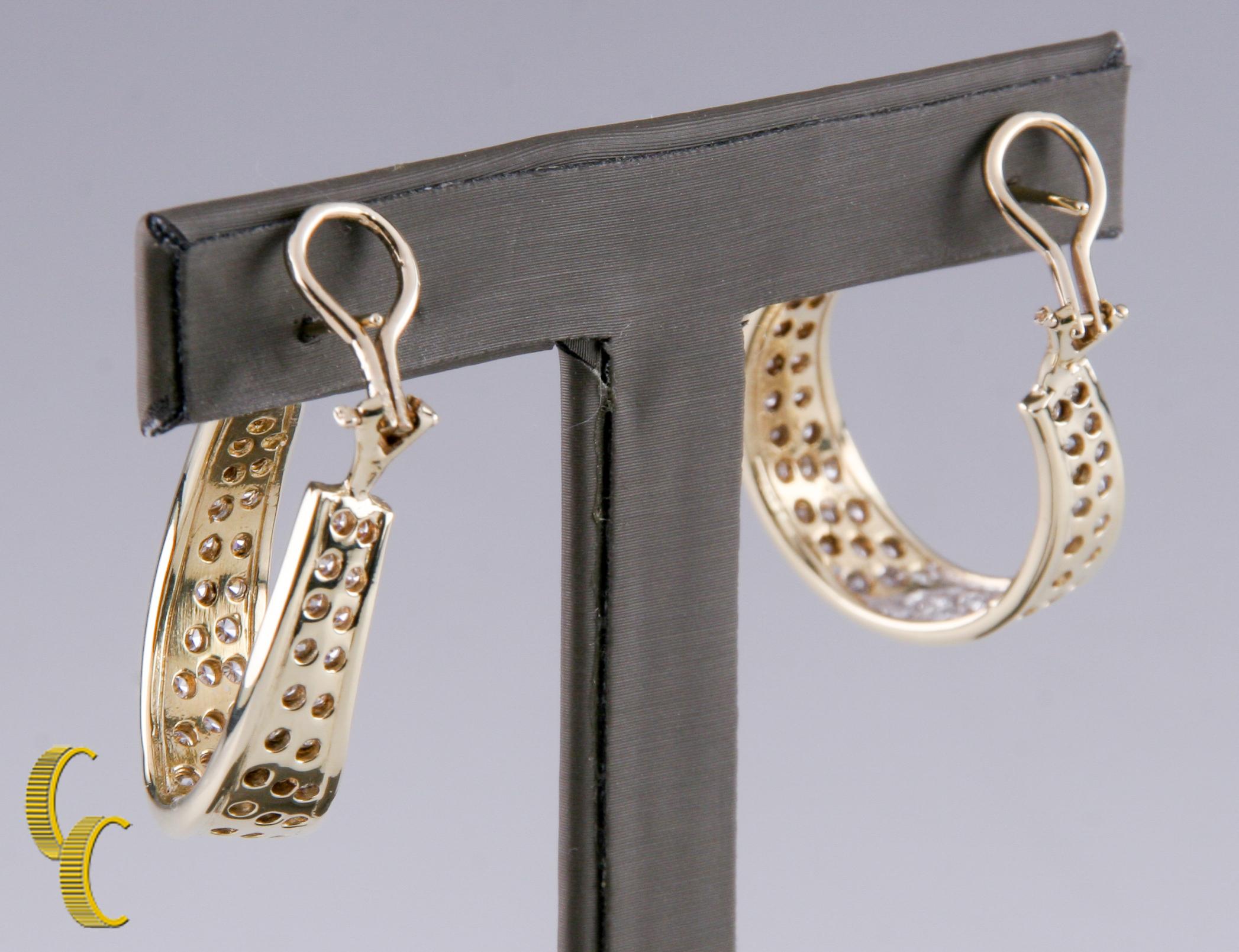 5.50 Carat Diamond Two-Tone Gold Curved Round Hoop Earrings with Omega Backs 1