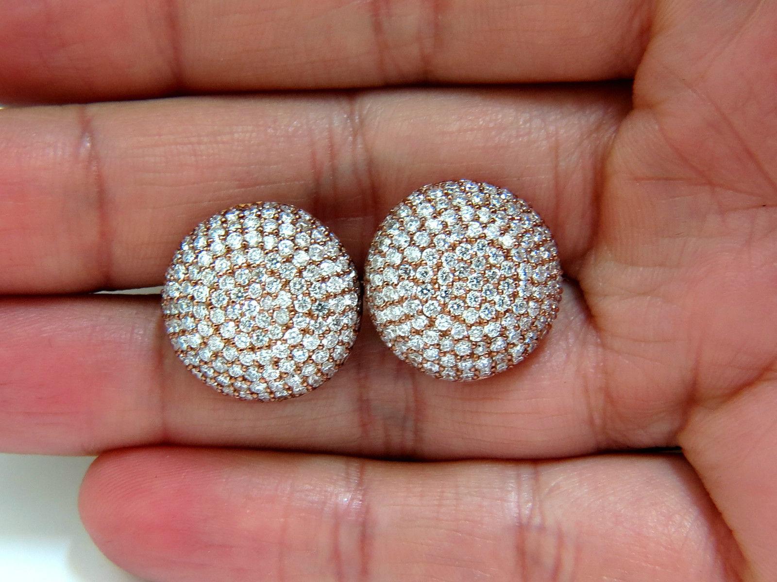 Round Cut 5.50 Carat Diamonds Cluster Domed Bead Set Button Puffed Clip Earrings G/VS For Sale