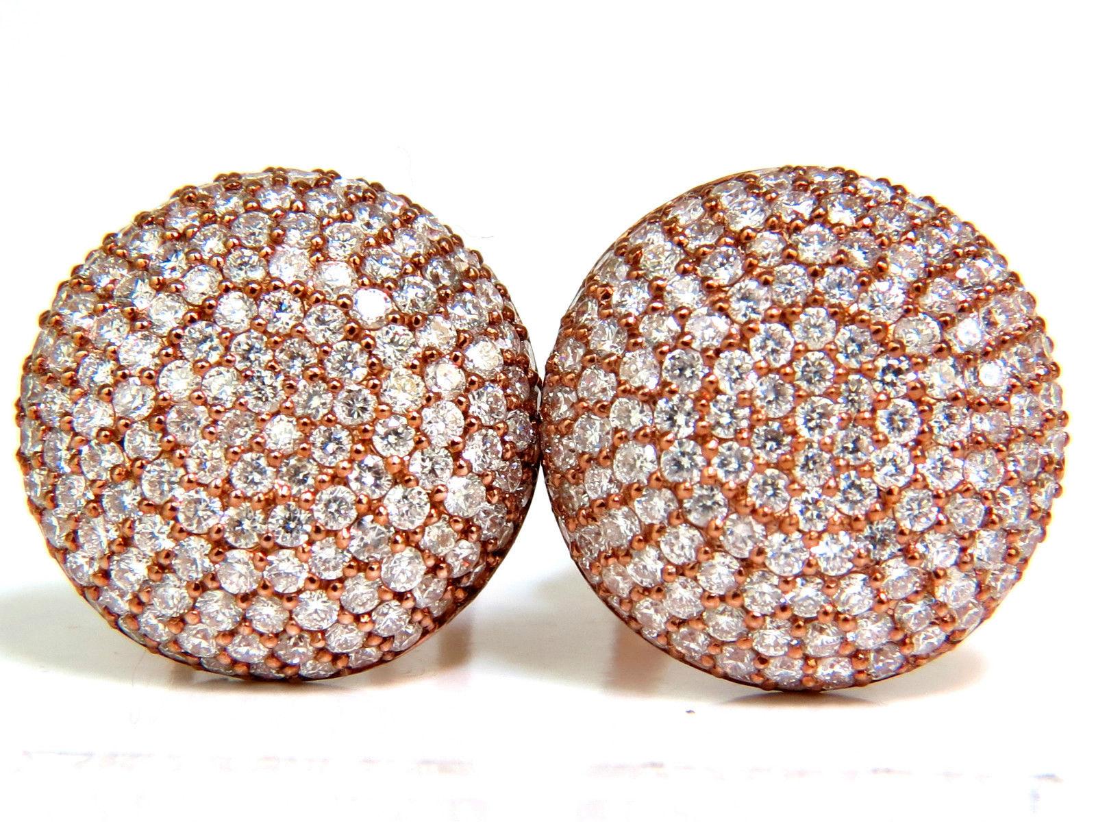 5.50 Carat Diamonds Cluster Domed Bead Set Button Puffed Clip Earrings G/VS In New Condition For Sale In New York, NY