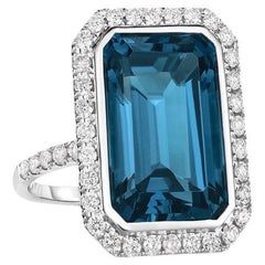5.50 Carat Elongated Emerald Cut London Blue Topaz Ring 14K