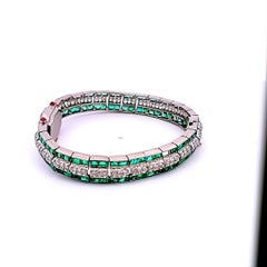 5.50 Carat Emerald 2.50 Carat Round Brilliant Diamond Platinum Watch Bracelet