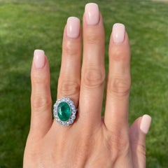 5.50 Carat Emerald and Diamond Platinum Cocktail Ring Estate Fine Jewelry