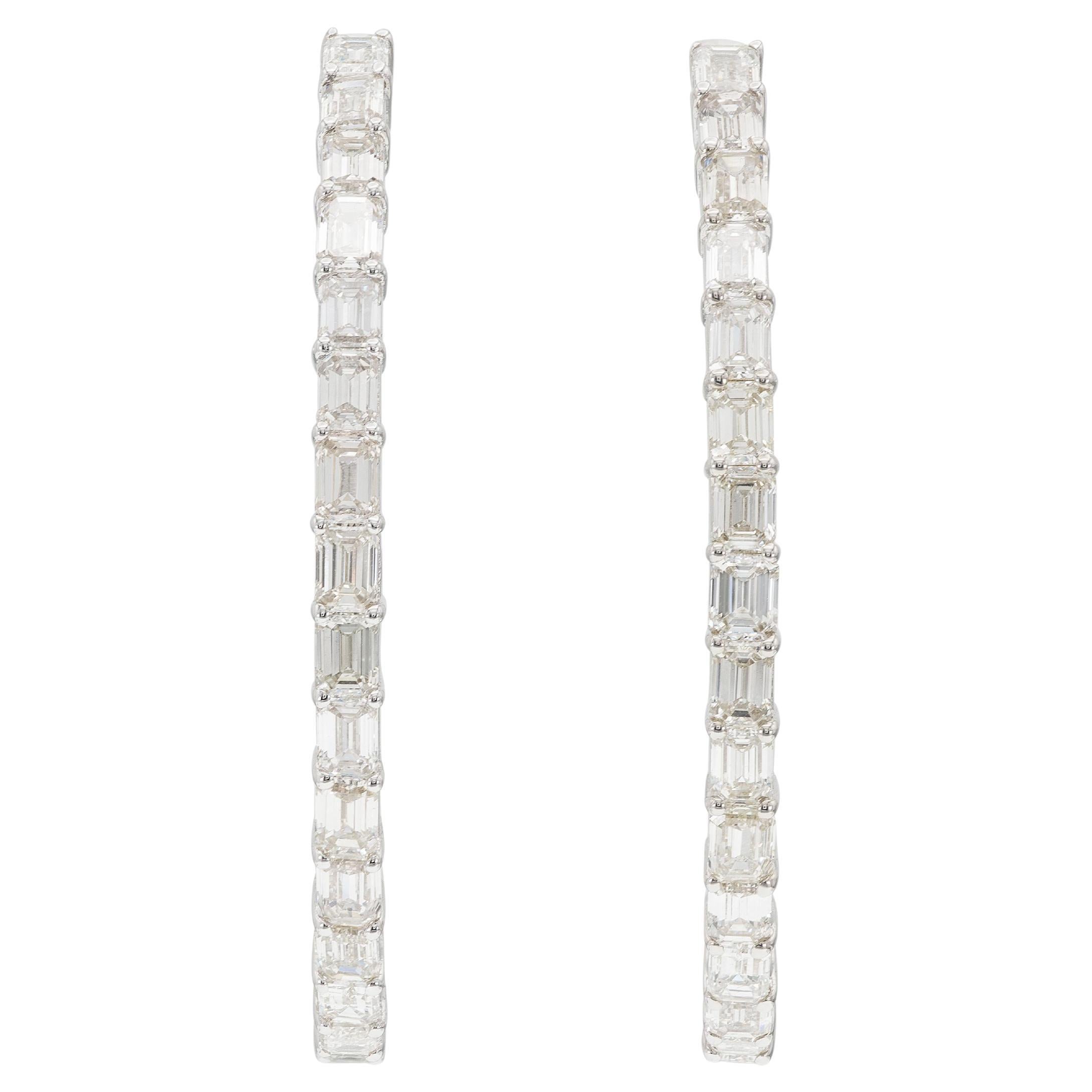 5.50 Carat Emerald Cut Diamond Oval Hoop Earrings
