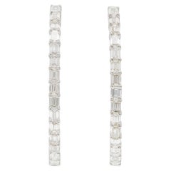 5.50 Carat Emerald Cut Diamond Oval Hoop Earrings