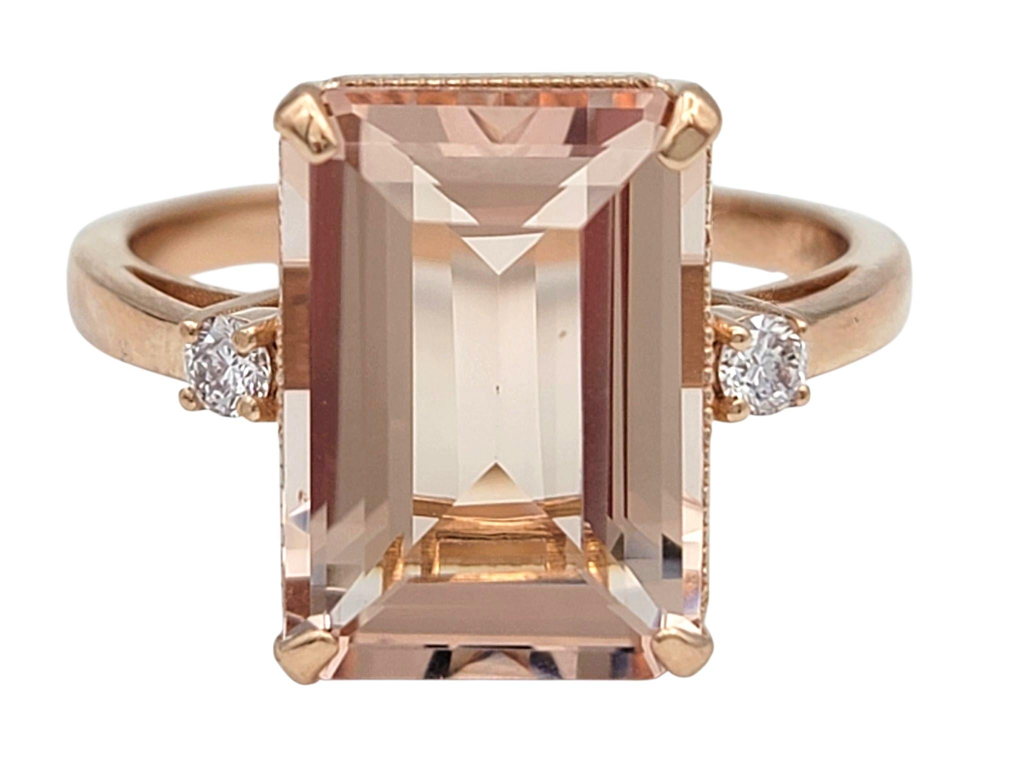5,50 Karat Morganit-Ring mit Smaragdschliff und Diamant-Akzenten aus 14 Karat Roségold im Zustand „Gut“ im Angebot in Scottsdale, AZ