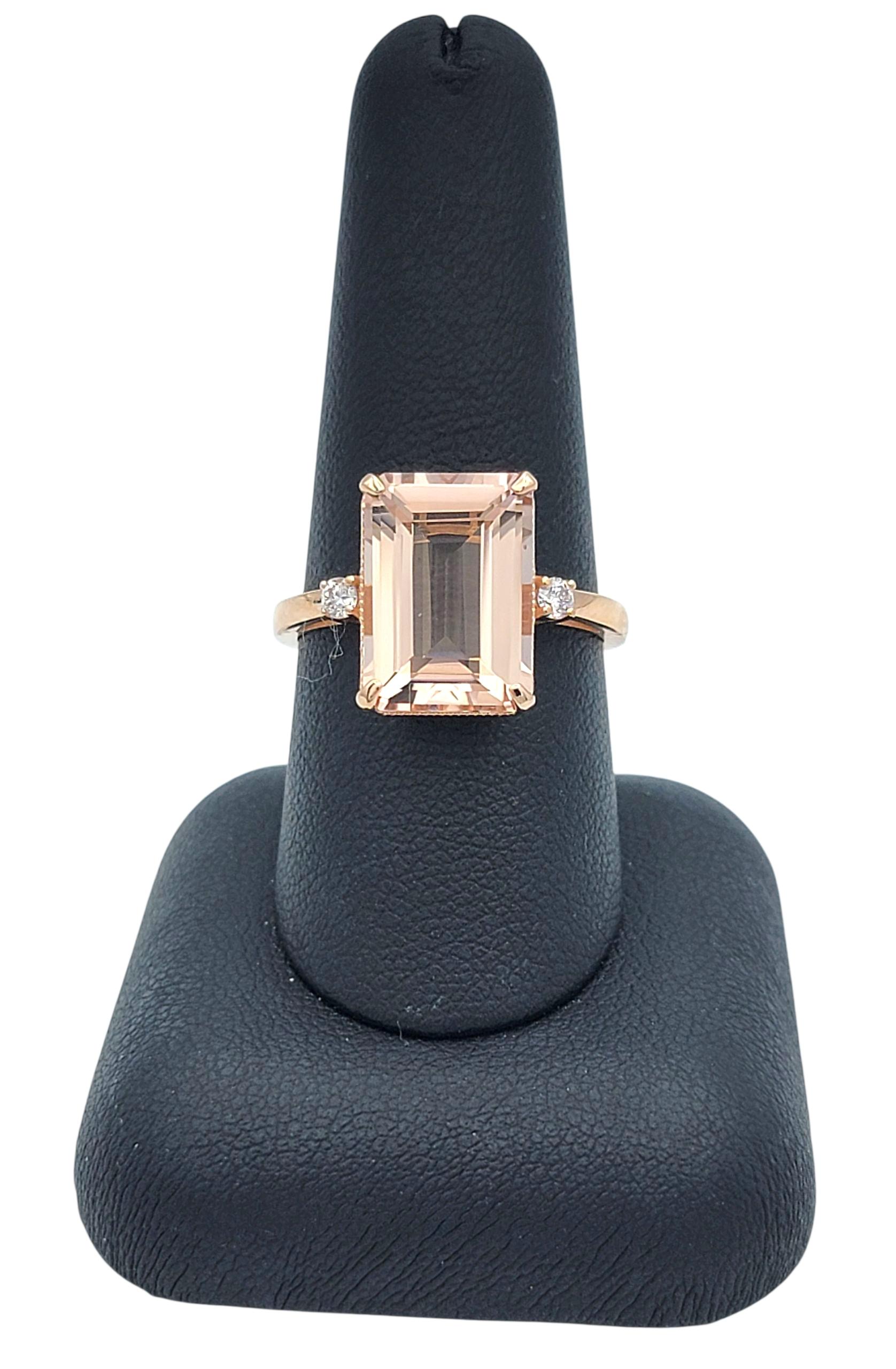 5,50 Karat Morganit-Ring mit Smaragdschliff und Diamant-Akzenten aus 14 Karat Roségold im Angebot 4