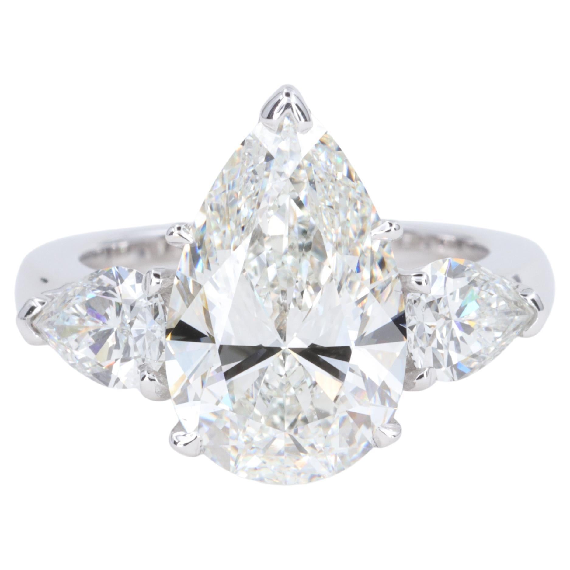 5.50 Carat GIA Natural Diamond Pear Shape Engagement Ring in 18 Karat White Gold For Sale
