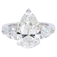 Bague de fianailles en or blanc 18 carats avec diamants naturels en forme de poire de 5,50 carats certifis GIA