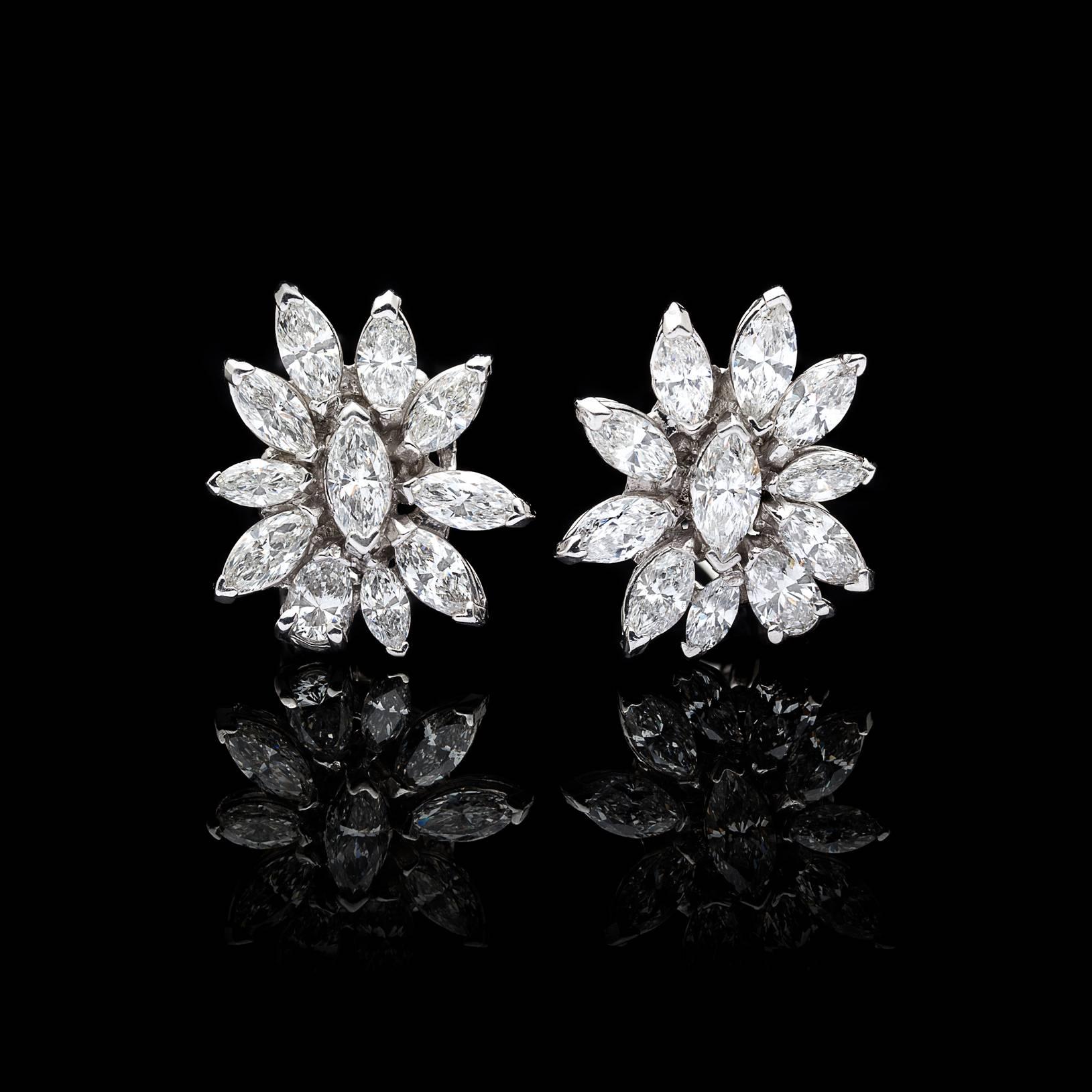 Marquise Cut 5.50 Carat Marquise Diamond and Platinum Earrings