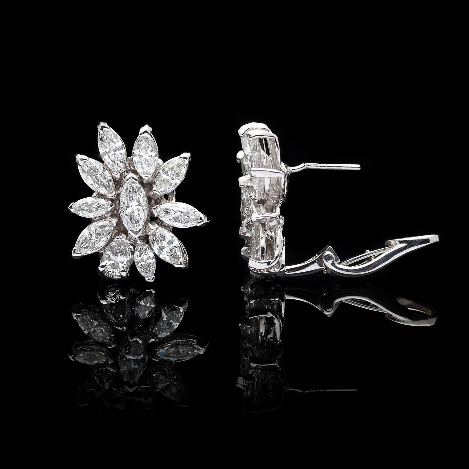 5.50 Carat Marquise Diamond and Platinum Earrings In Excellent Condition In San Francisco, CA
