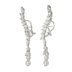 5.50 Carat Marquise Round Diamond Gold Dangle Drop Earrings