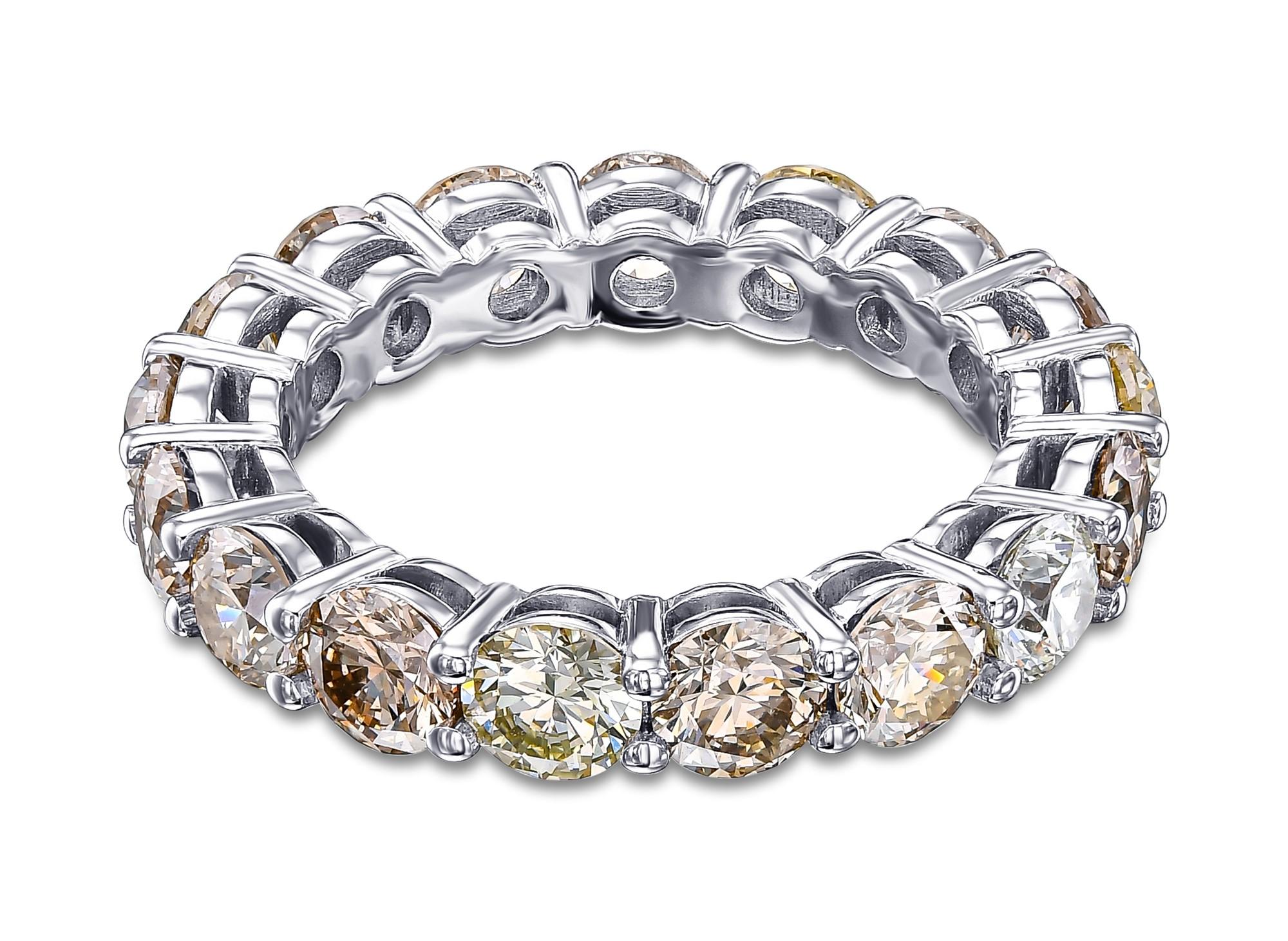 Memoryring mit 5,50 Karat Fancy Colors Diamanten, 18 kt. Weißgold-Ring (Rundschliff)