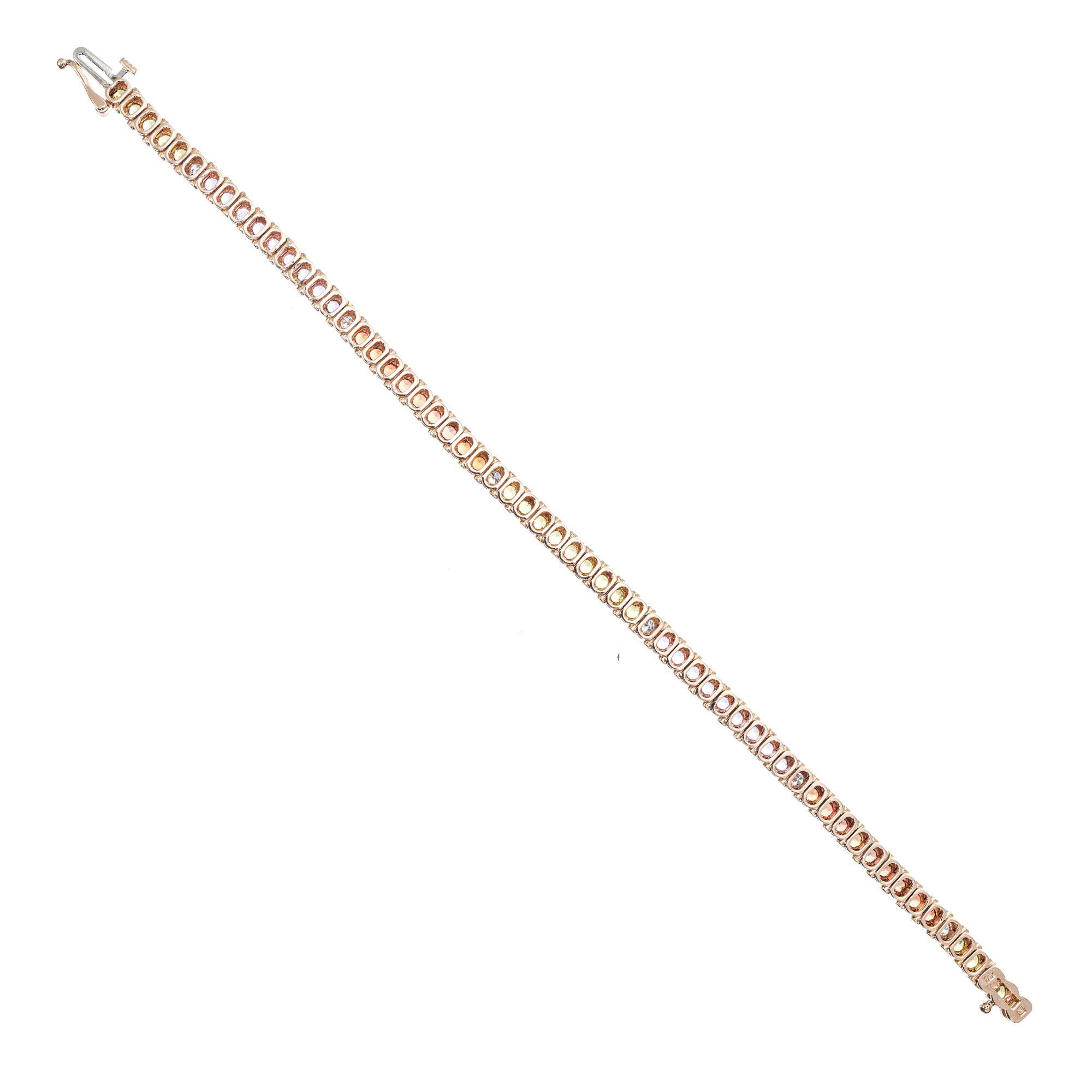 Women's 5.50 Carat Multicolor Sapphire Diamond Rose Gold Hinged Link Tennis Bracelet For Sale