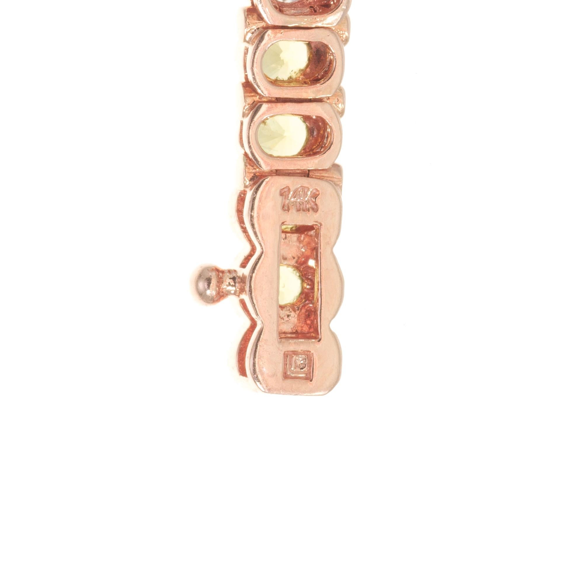 5.50 Carat Multicolor Sapphire Diamond Rose Gold Hinged Link Tennis Bracelet For Sale 1