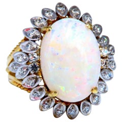 5.50 Carat Natural Australian Opal Diamonds Ring 14 Karat Ballerina Cluster