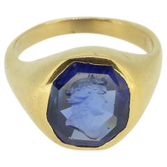 Siegelring mit 5,50 Karat natürlichem Ceylon-Saphir-Intaglio