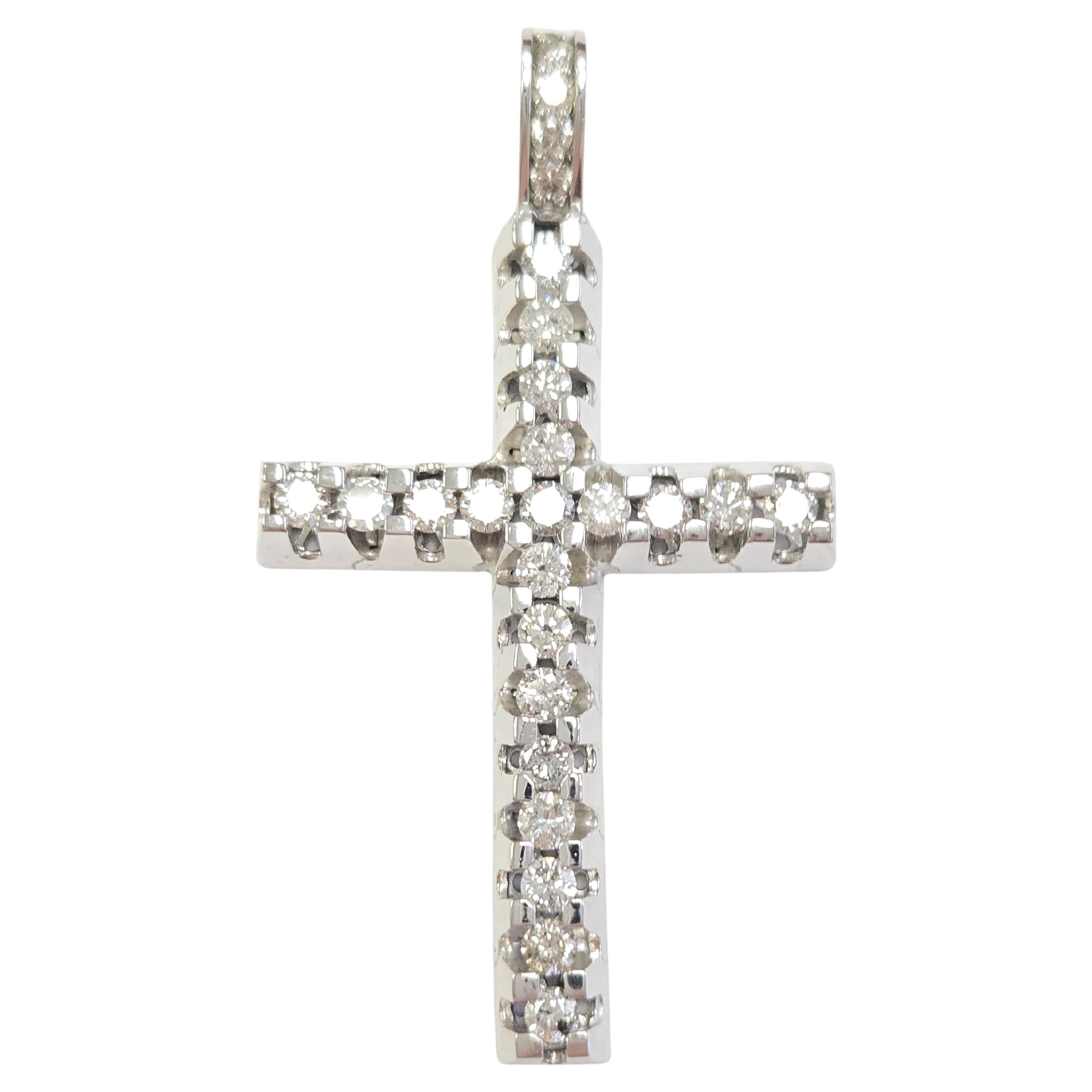 5.50 Carat Natural Diamond Cross Pendant 14 Karat White Gold