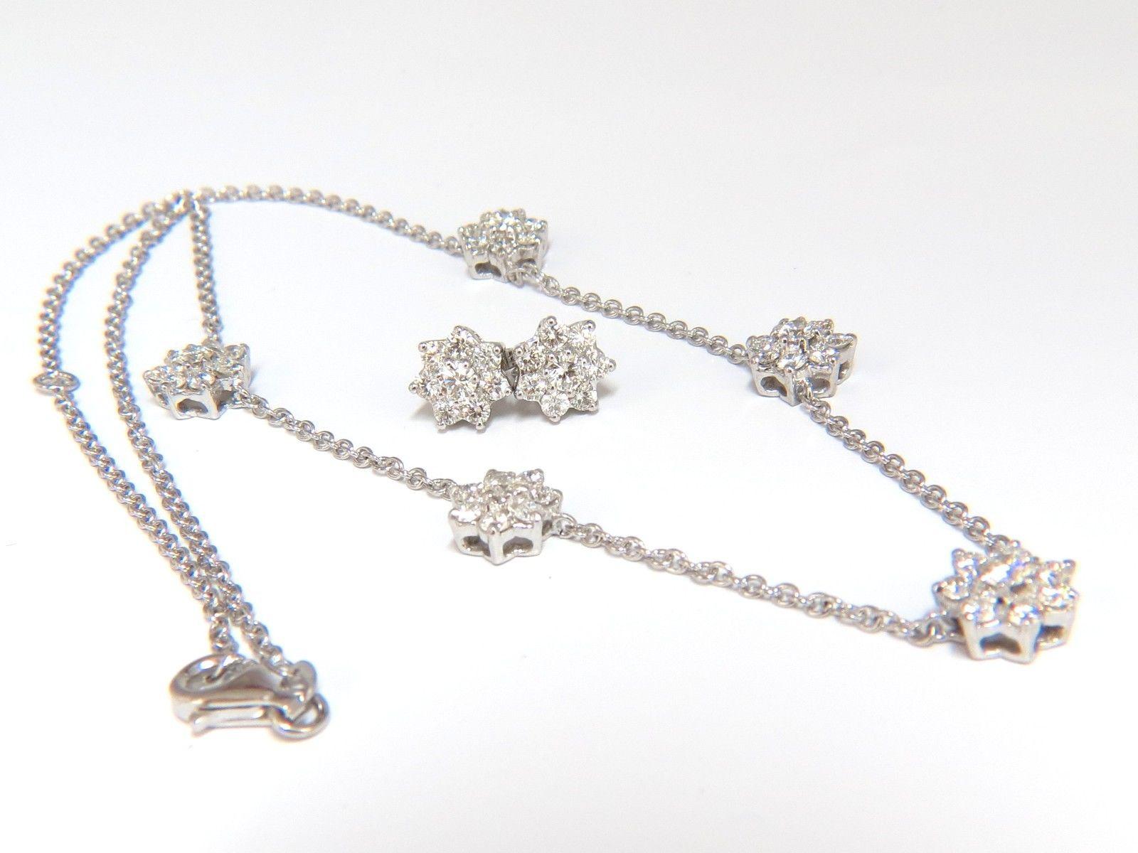 5.50 Carat Natural Diamonds Floating Cluster Earrings Necklace Suite 18 Karat For Sale 2