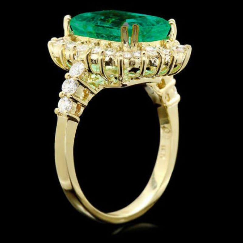 5.50 Carat Natural Emerald and Diamond 14 Karat Solid Yellow Gold Ring ...
