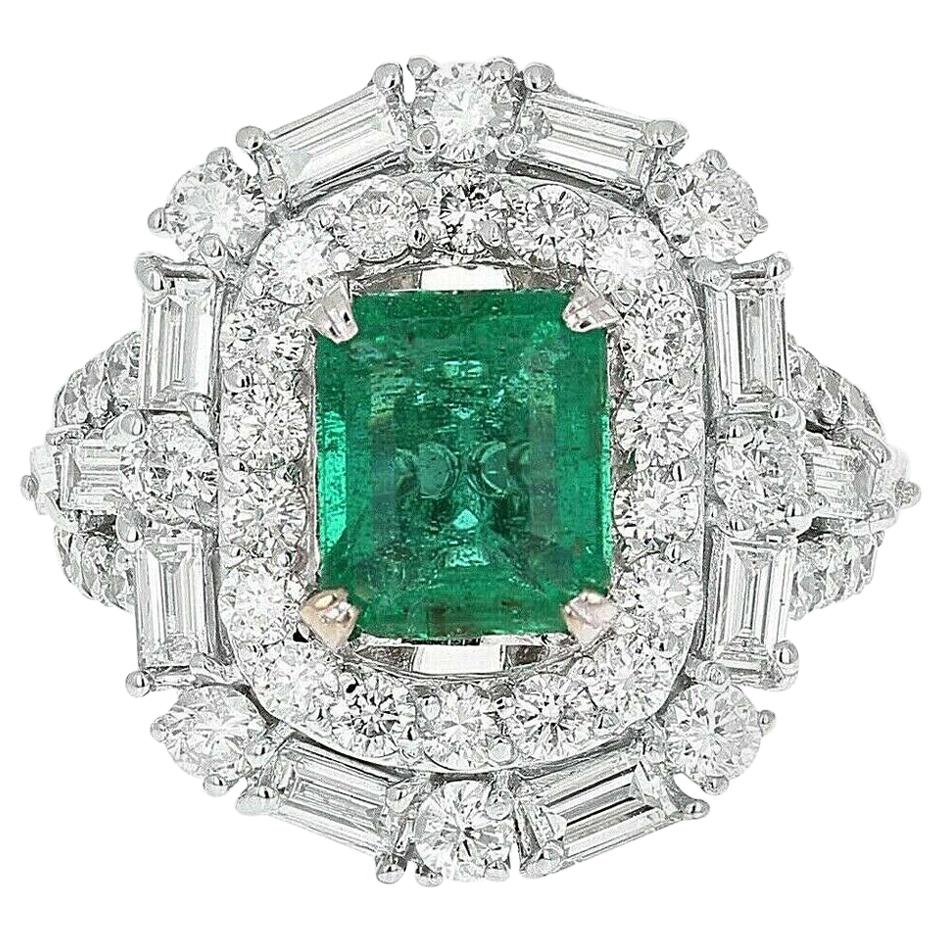 5.50 Carat Natural Emerald and Diamond 18 Karat Solid White Gold Ring For Sale