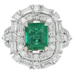 5.50 Carat Natural Emerald and Diamond 18 Karat Solid White Gold Ring
