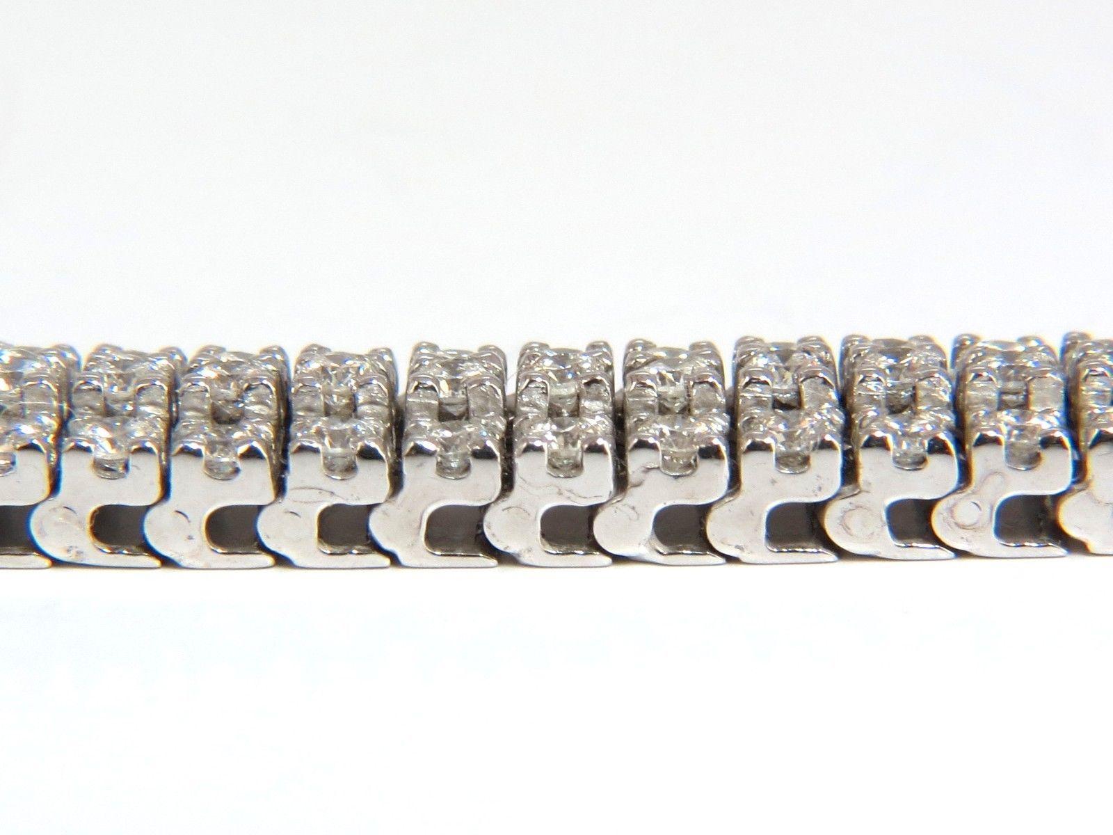 5.50 Carat Natural Round Brilliant Diamonds Three Row Tennis Bracelet 14 Karat In New Condition For Sale In New York, NY