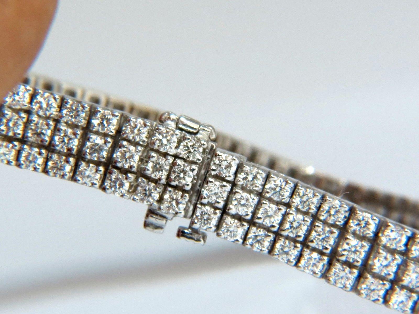 Women's or Men's 5.50 Carat Natural Round Brilliant Diamonds Three Row Tennis Bracelet 14 Karat For Sale