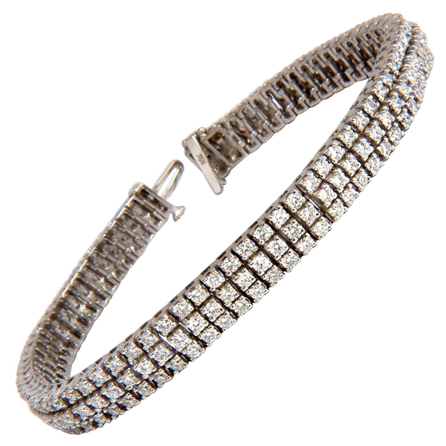 5.50 Carat Natural Round Brilliant Diamonds Three Row Tennis Bracelet 14 Karat For Sale