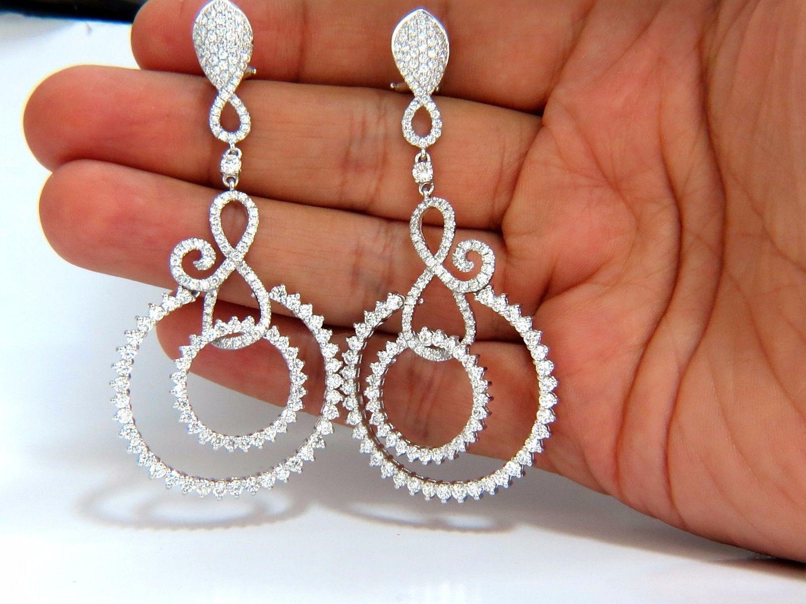 da uomo o donna 5,50 carati di diamanti rotondi naturali, orecchini a cerchio a spirale 18 carati in vendita