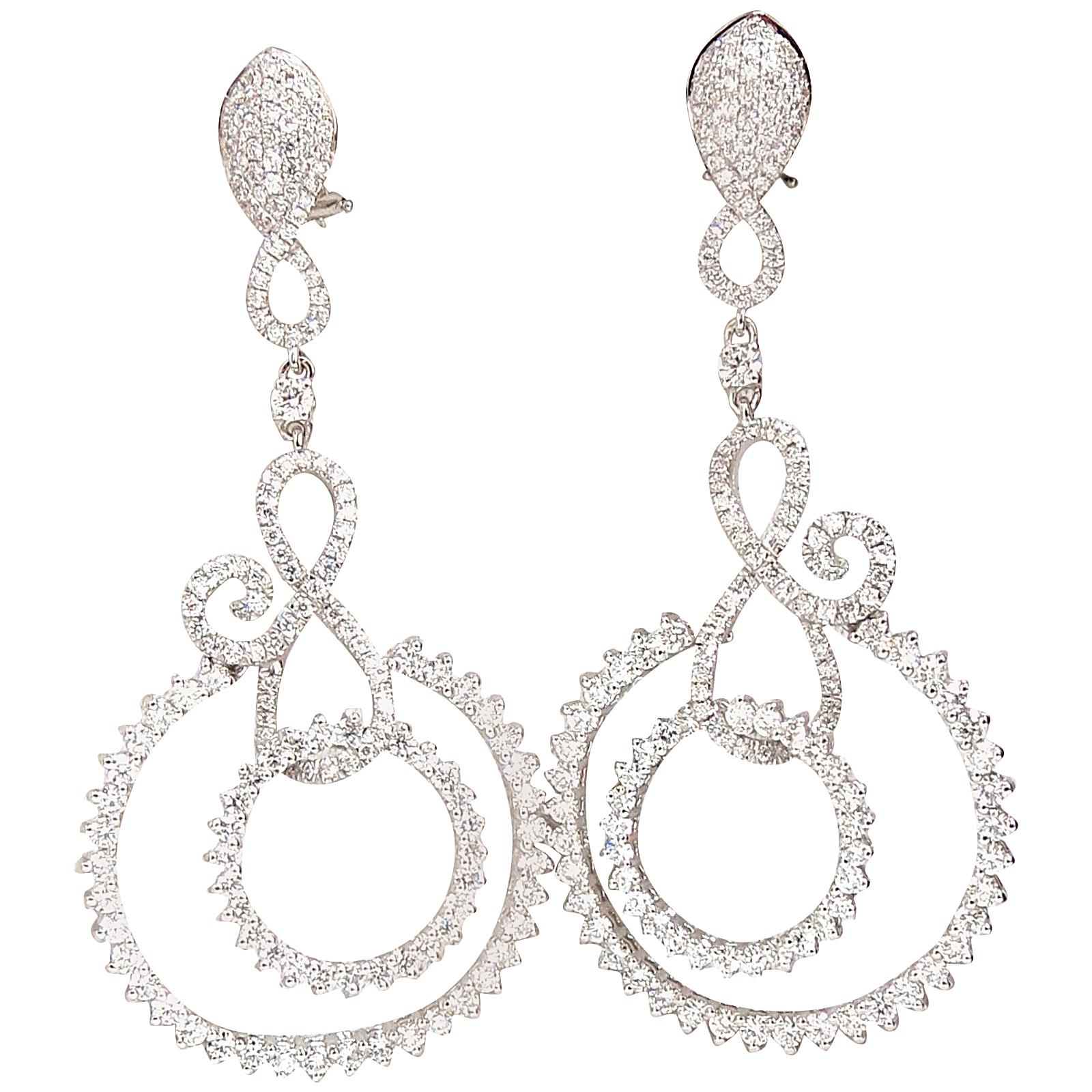 5.50 Carat Natural Round Diamonds Swirl Circle Dangle Earrings 18 Karat*