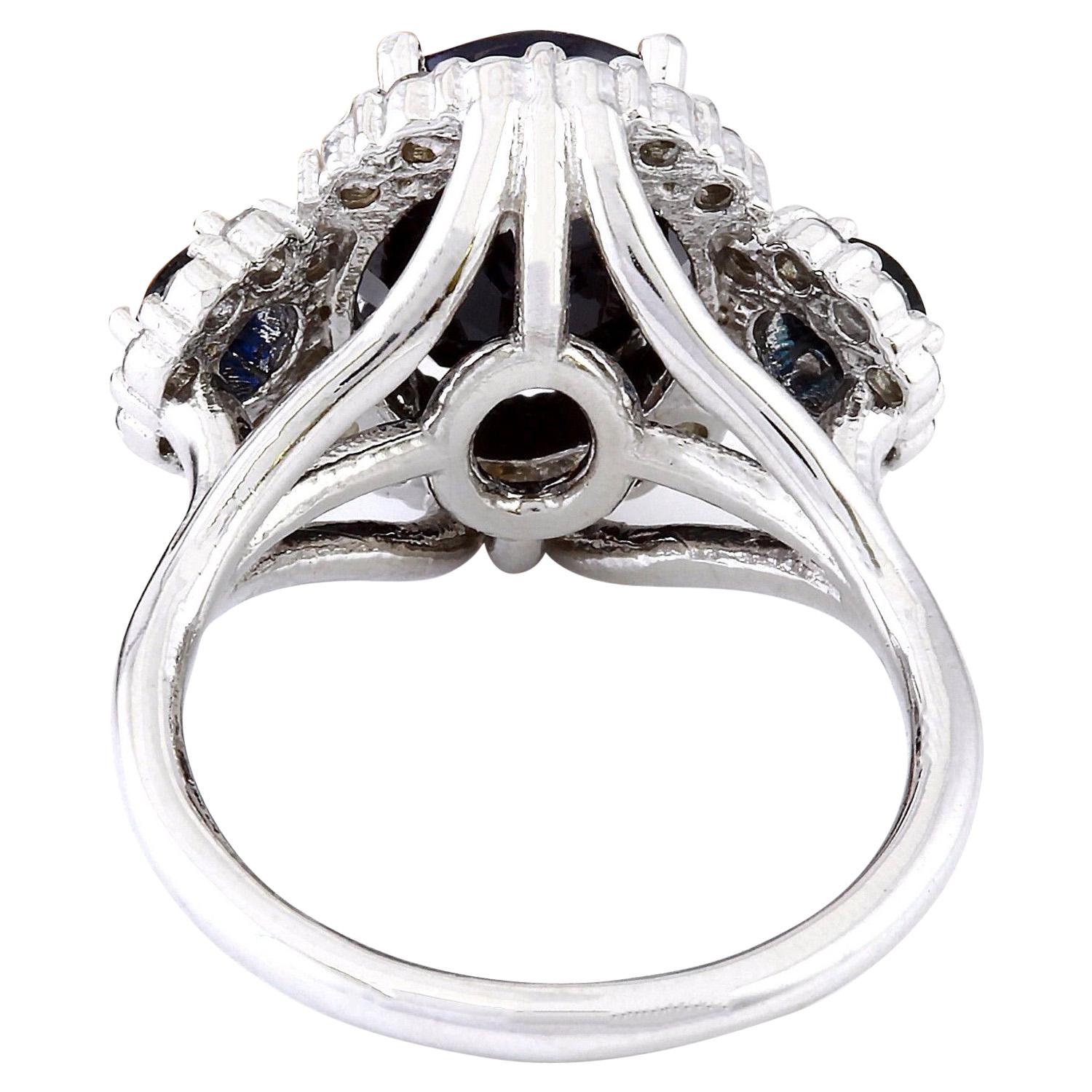 Oval Cut Natural Sapphire Diamond Ring In 14 Karat Solid White Gold For Sale